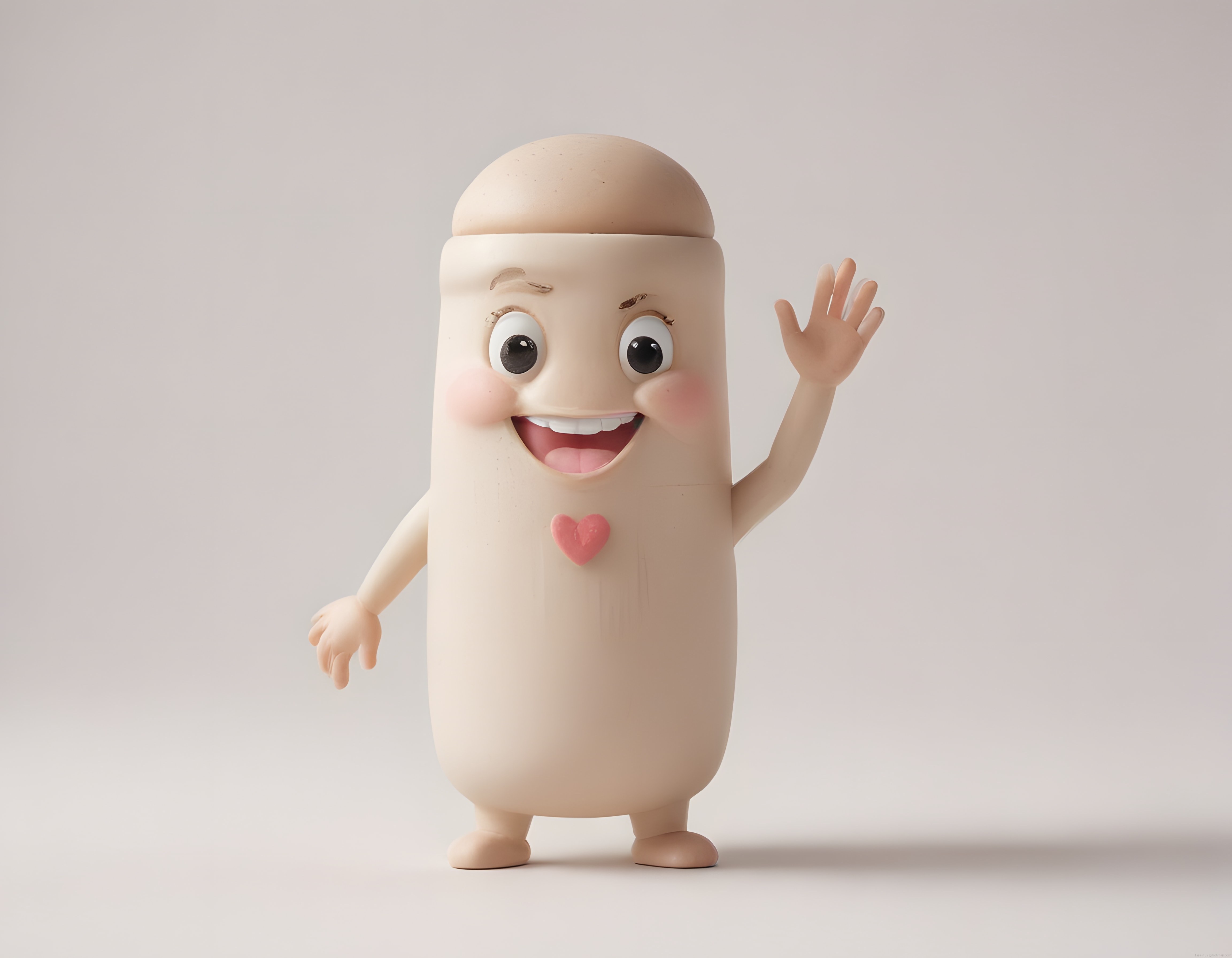 Pembe Kalpli Sevimli Kapsül Karakter: 3D El Sallayan Mutlu Figür