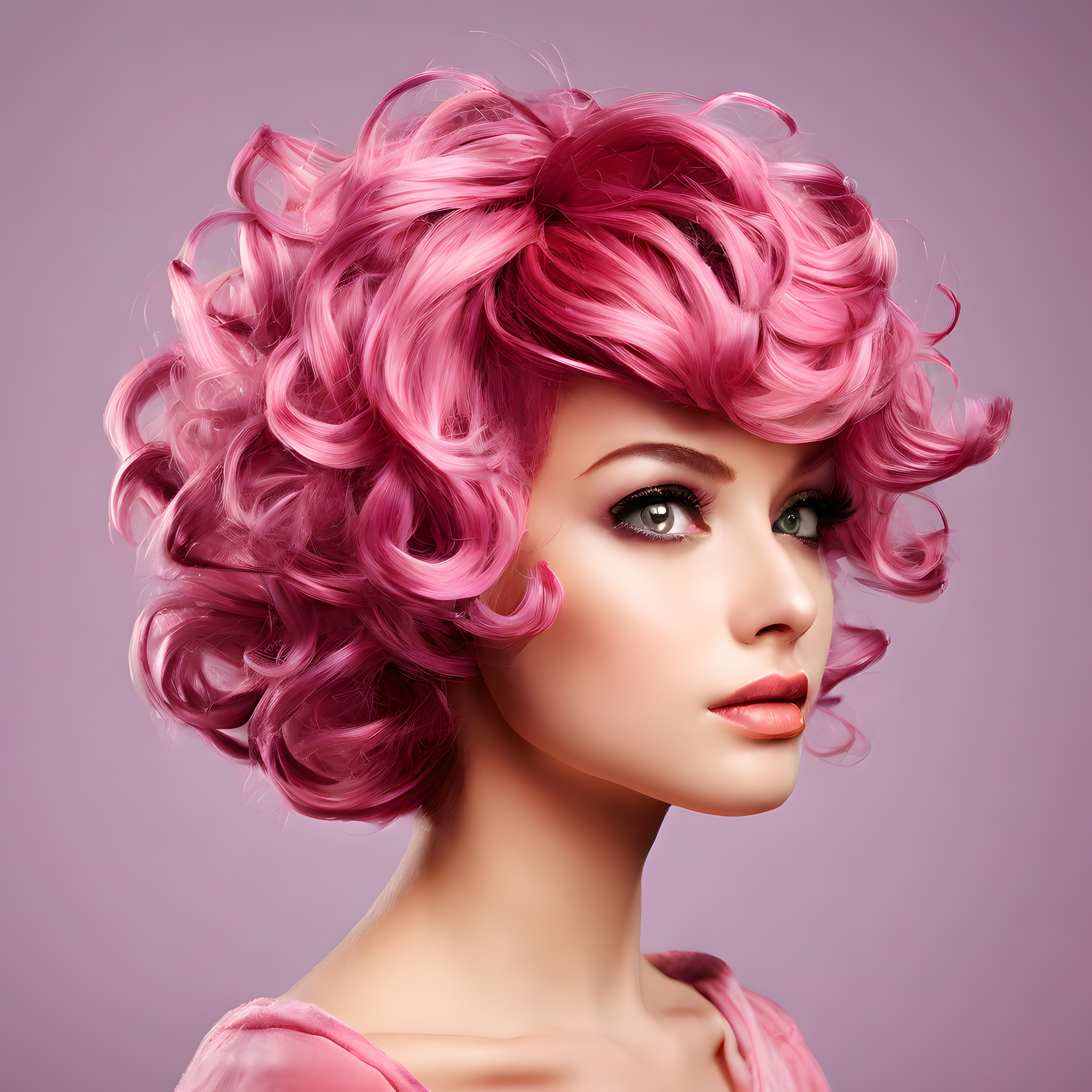 pembe kıvırcık saçlı kadın portresi ve modern renkli saç trendleri