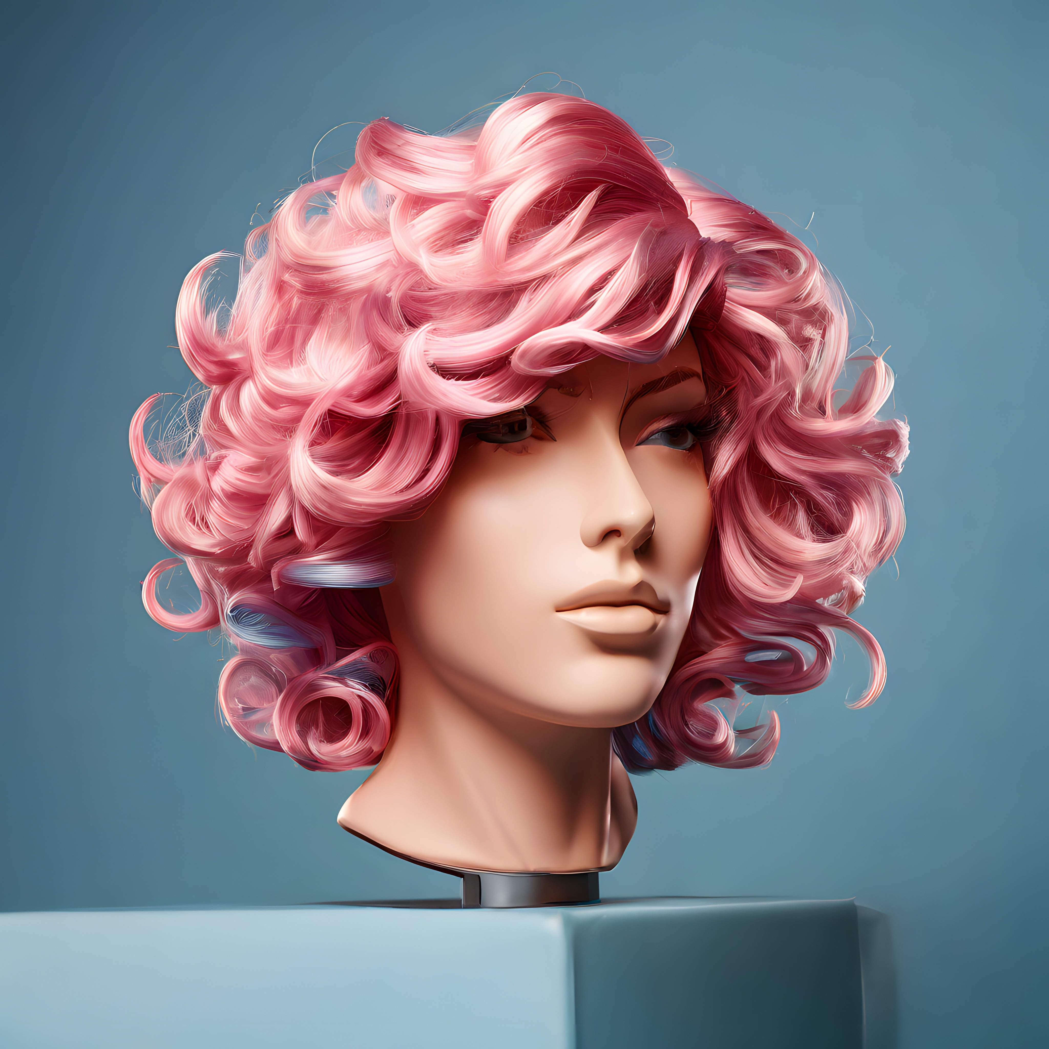 Pembe Kıvırcık Saçlı Manken Başı Render Çalışması ve Saç Tasarım İlhamı