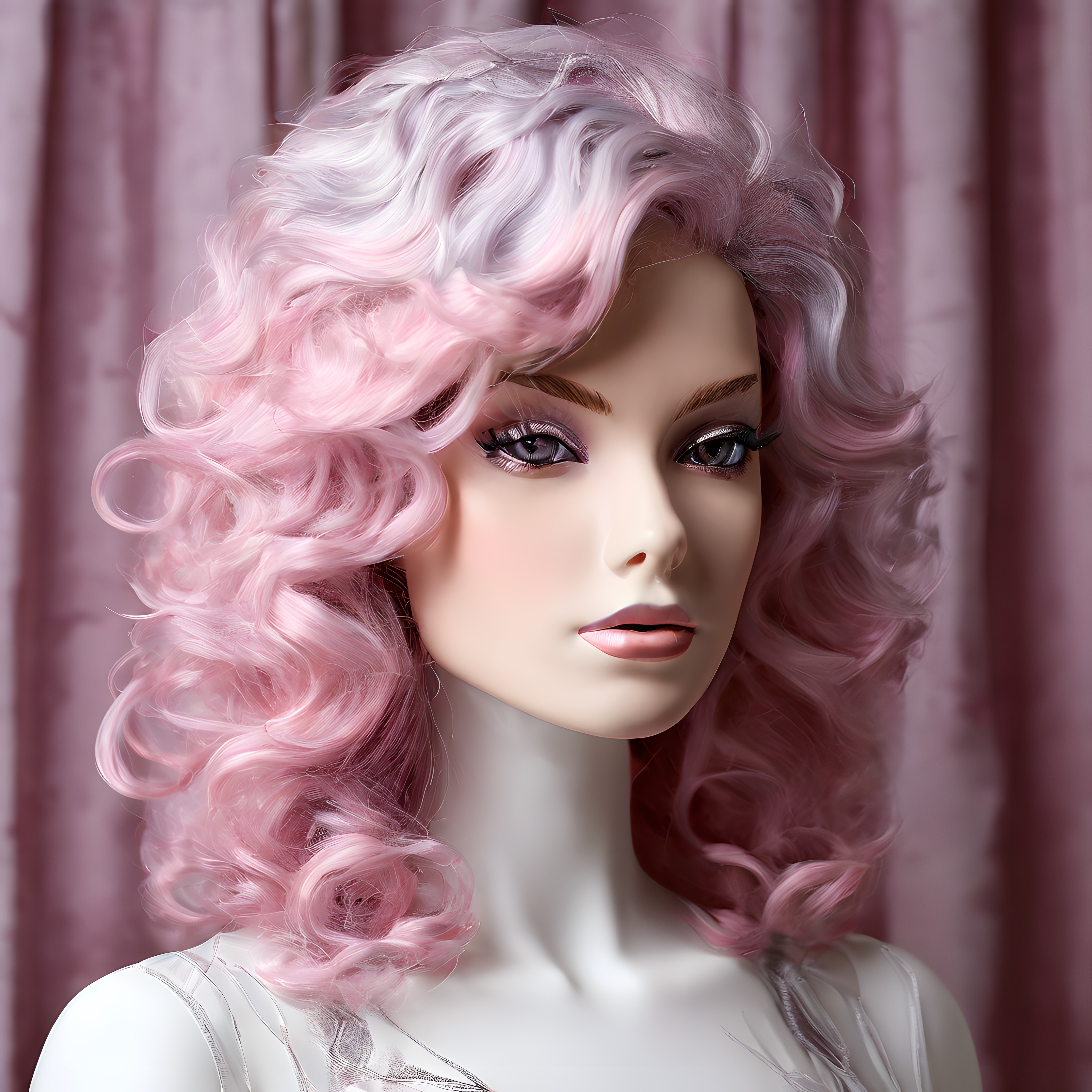 Pembe Kıvırcık Saçlı Manken ile Retro Glamour Güzellik Portresi