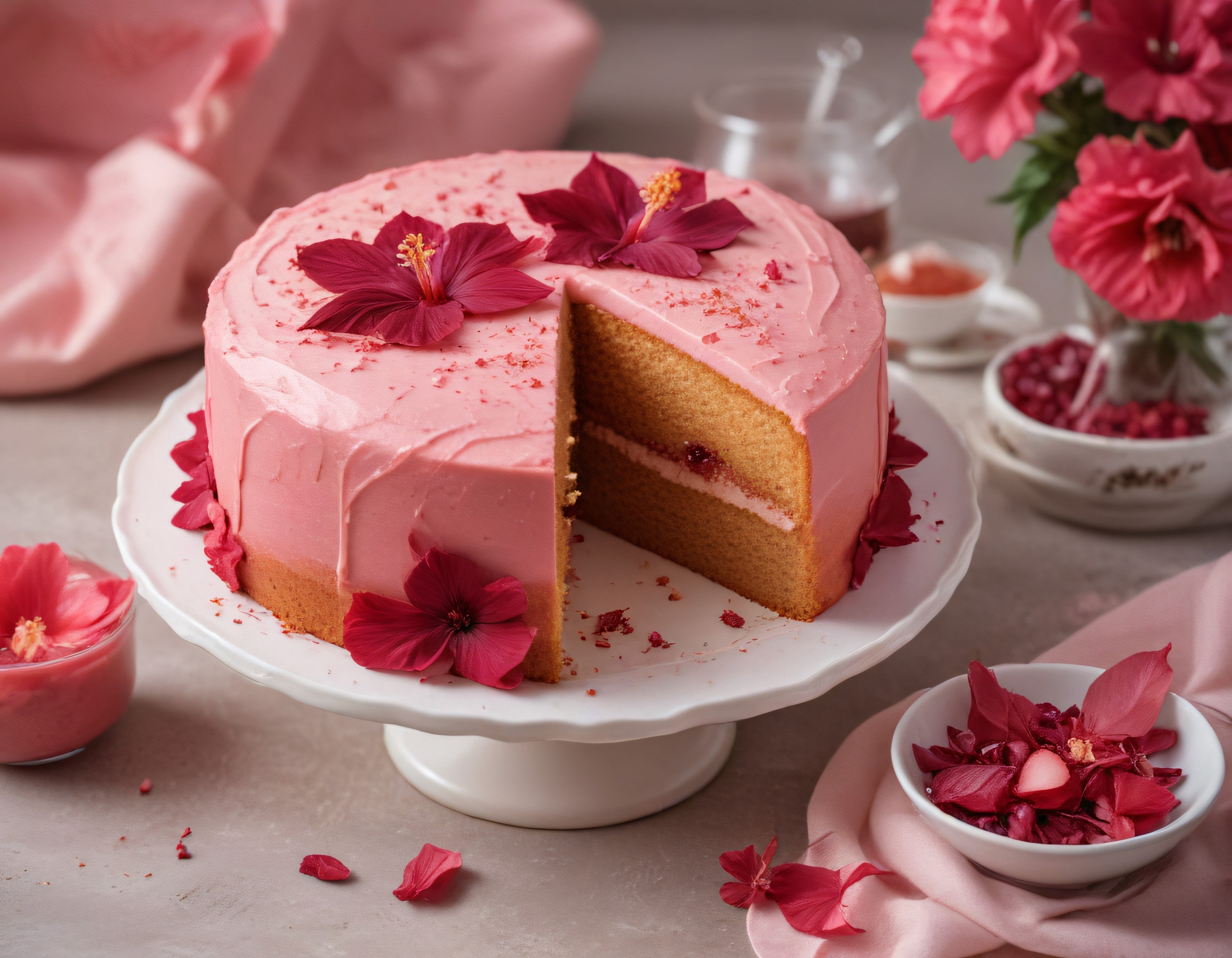 Pembe Kremalı Çiçekli Butik Pasta Dilimi ve Elegan Sunum Detayları