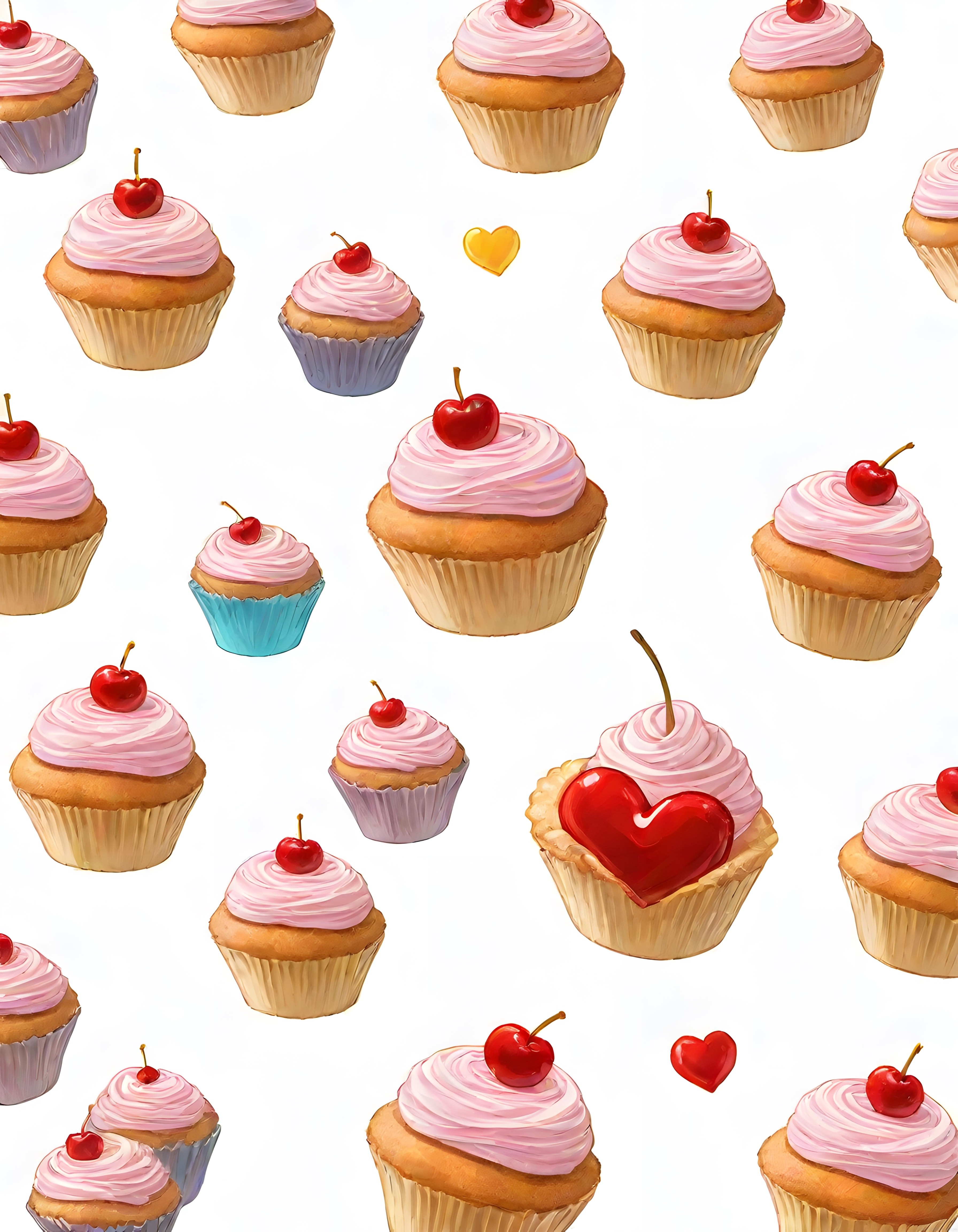 Pembe Kremalı ve Kirazlı Cupcake Deseni: Sevimli Tatlı Arka Plan