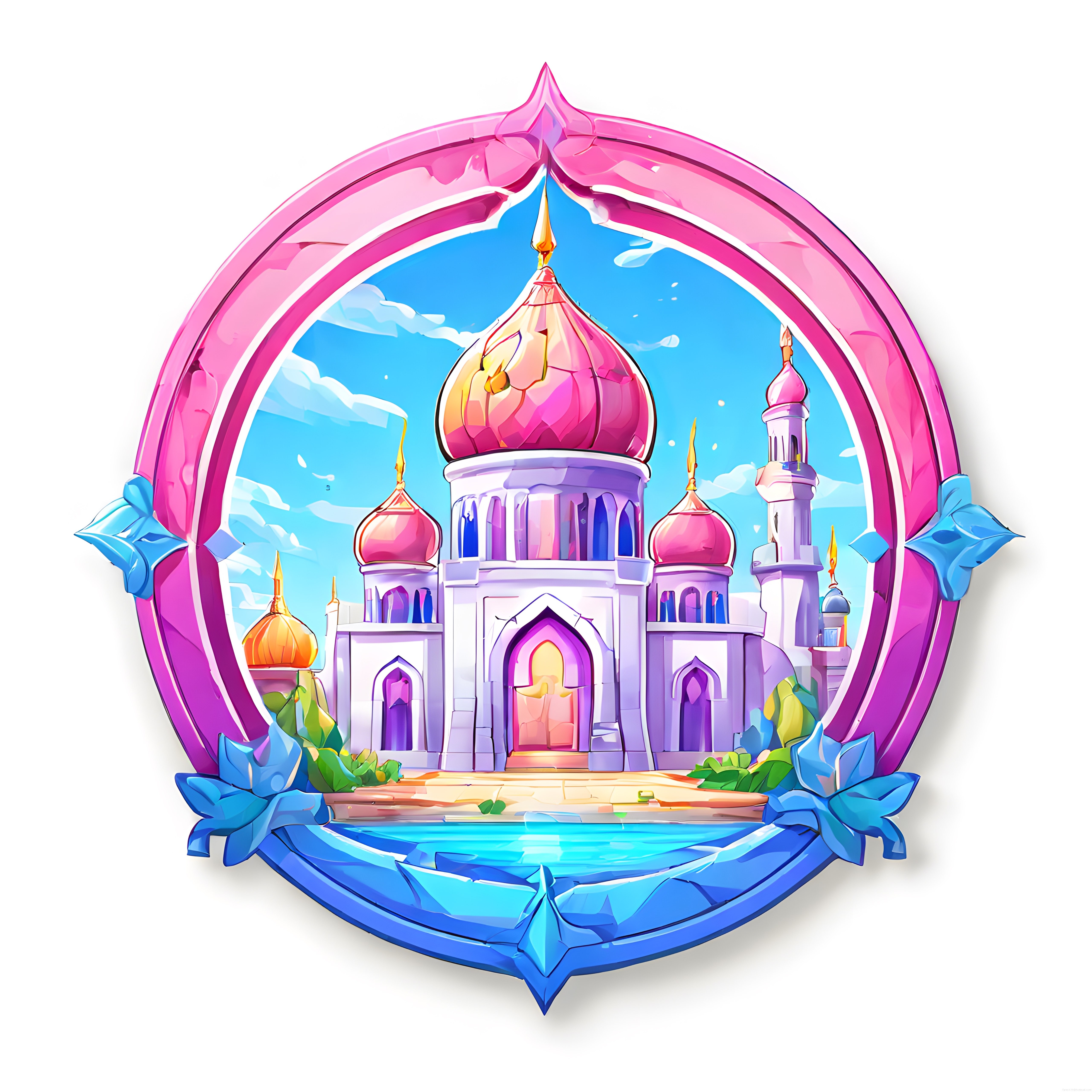 Pembe Kubbeli Masalsı Fantastik Saray Dijital İllüstrasyon ve Simge Tasarımı