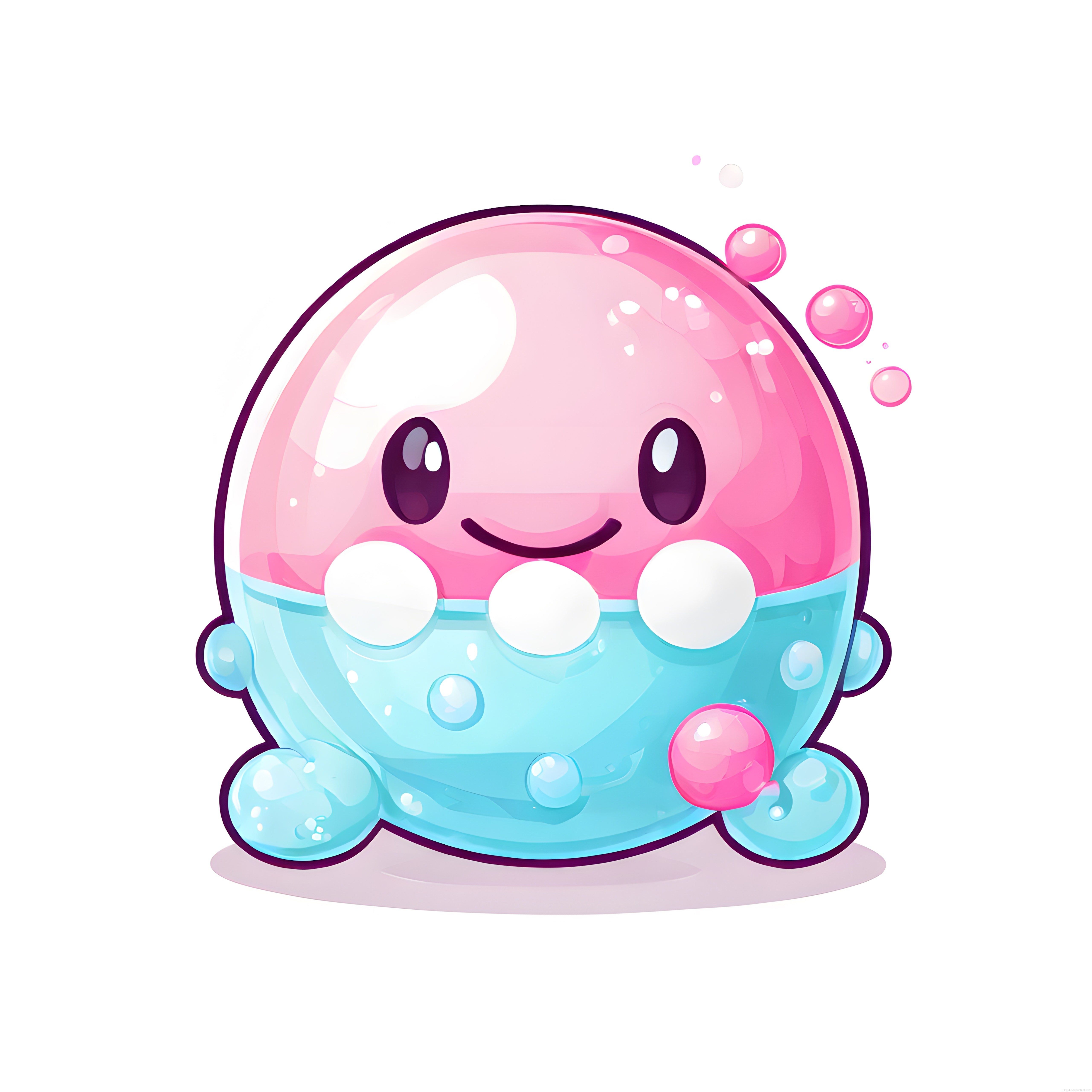 Pembe Mavi Sevimli Jelatin Karakter: Kawaii Animasyon Maskotu ve Baloncukları