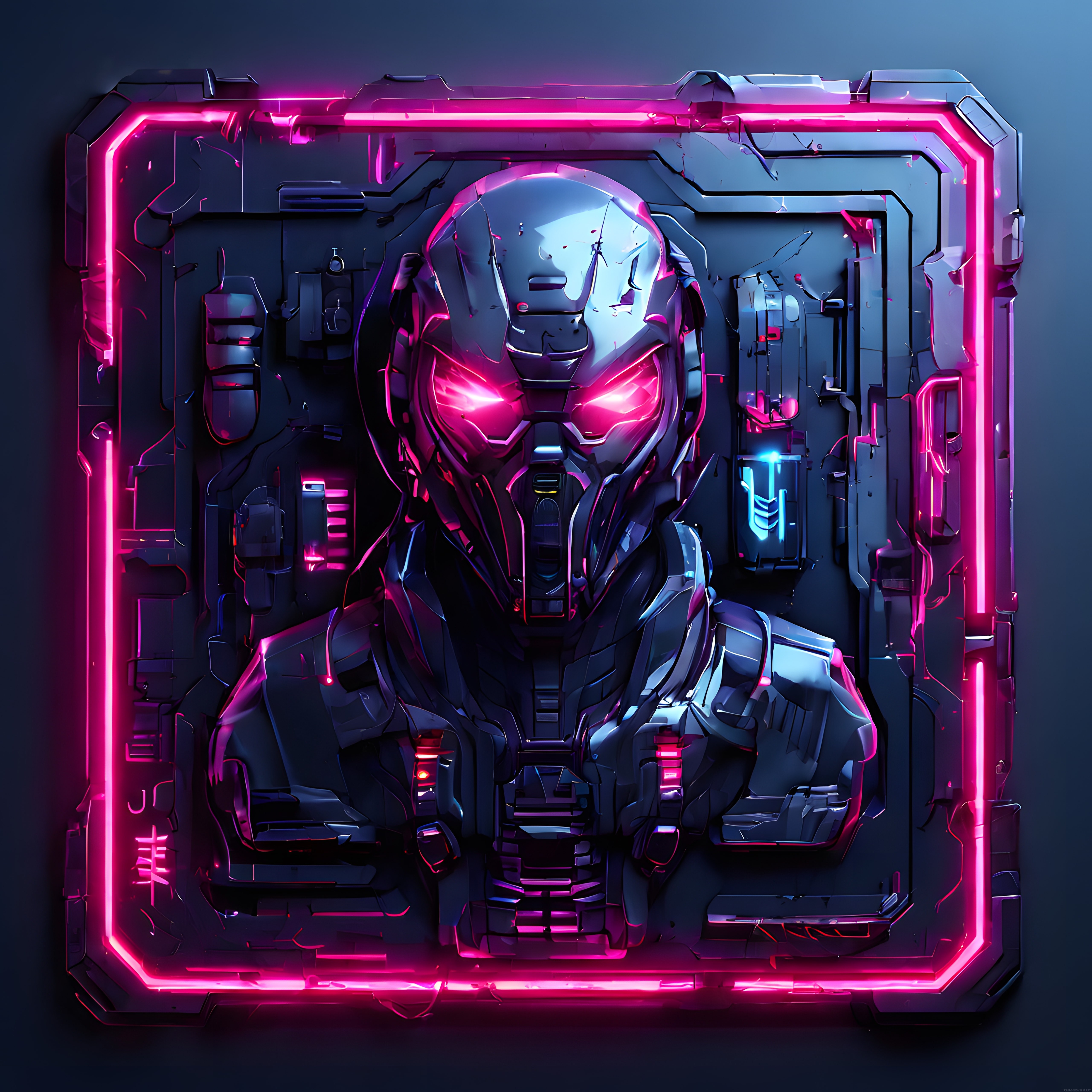 Pembe Neon Işıklı Bilim Kurgu Predator Maskesi ve Robot Zırhı