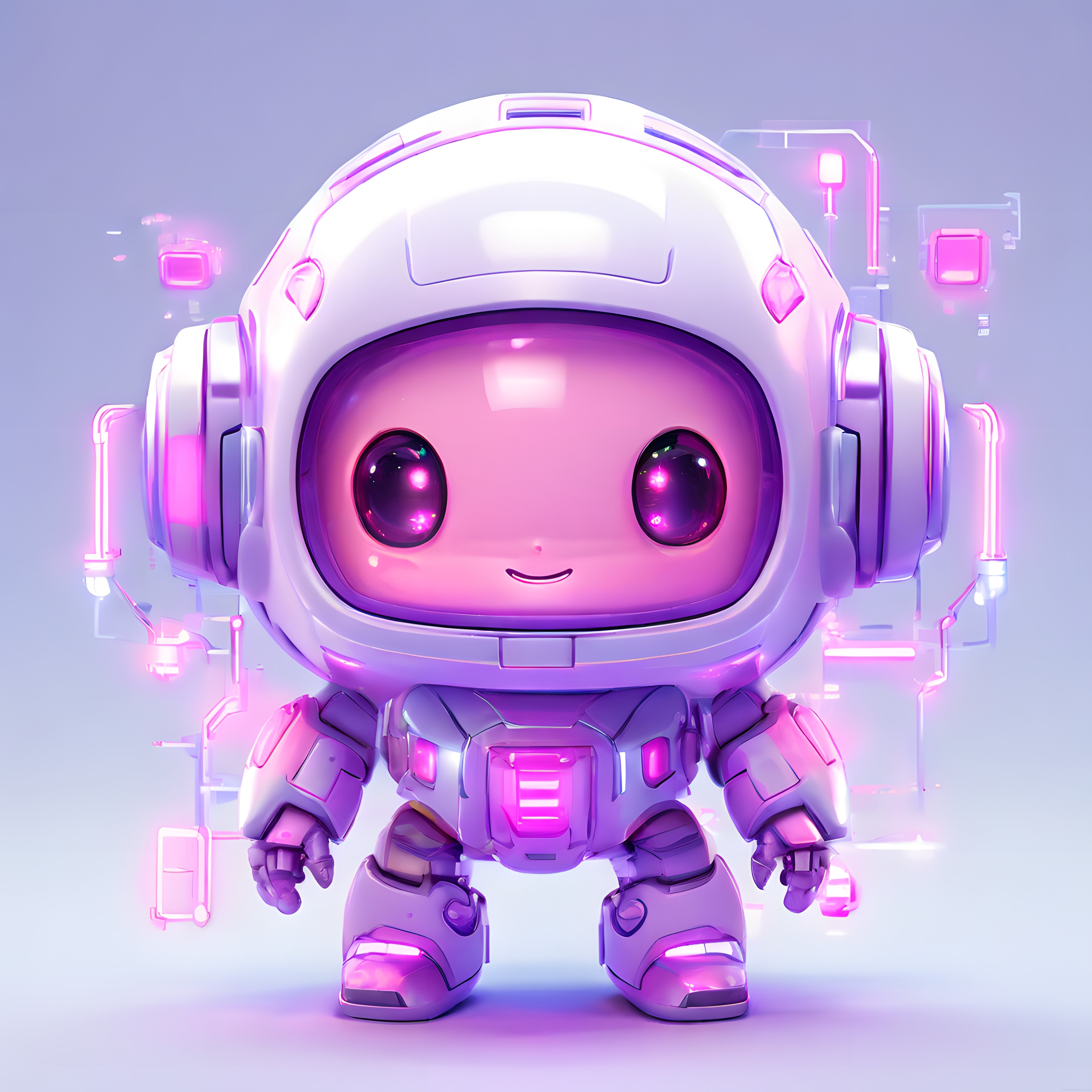Pembe Neon Işıklı Sevimli Astronot Robot 3D Karakter ve Konsept Tasarımı
