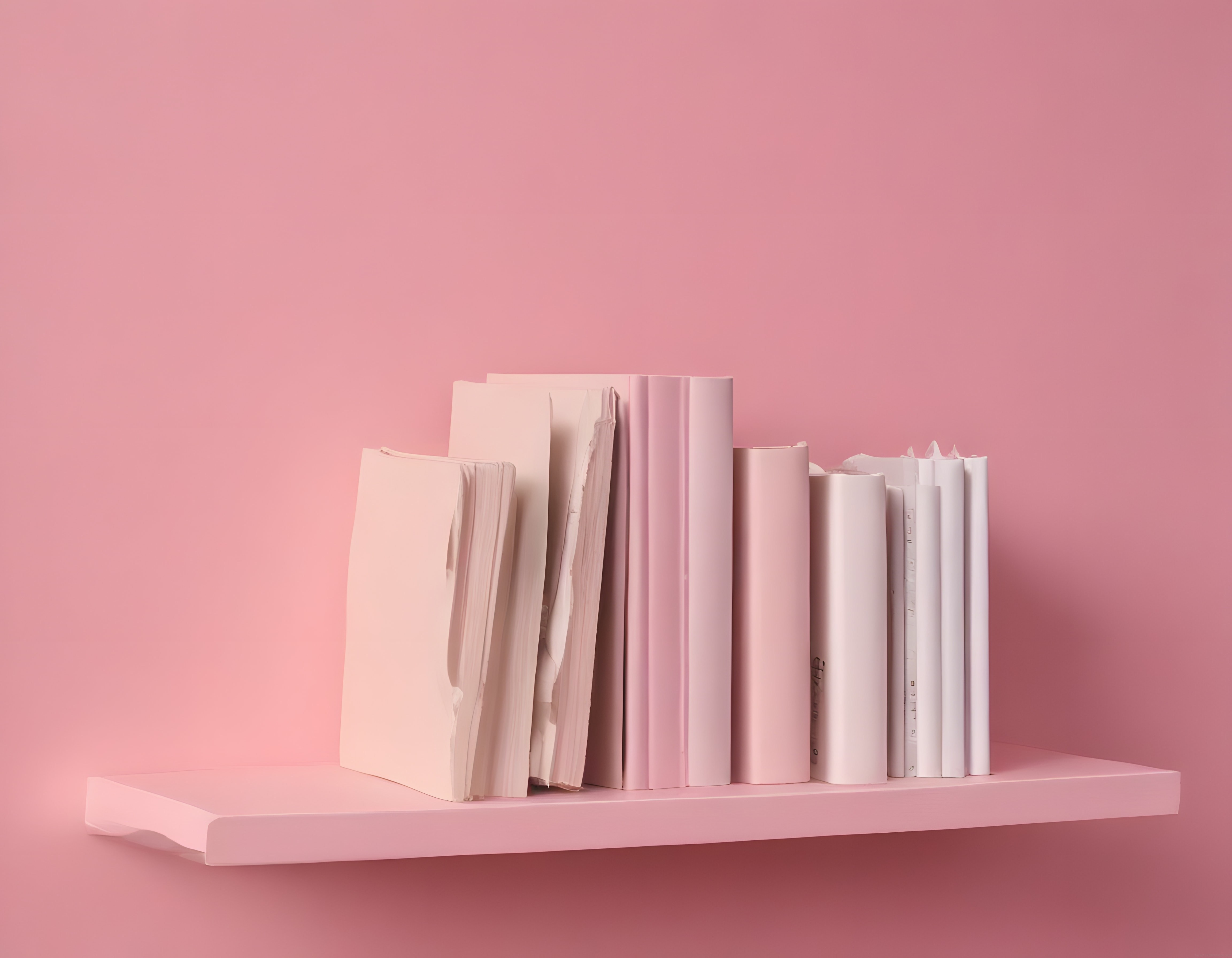 Pembe Pastel Tonda Minimalist Kitaplık Dekoru ve Sıralı Kitaplar