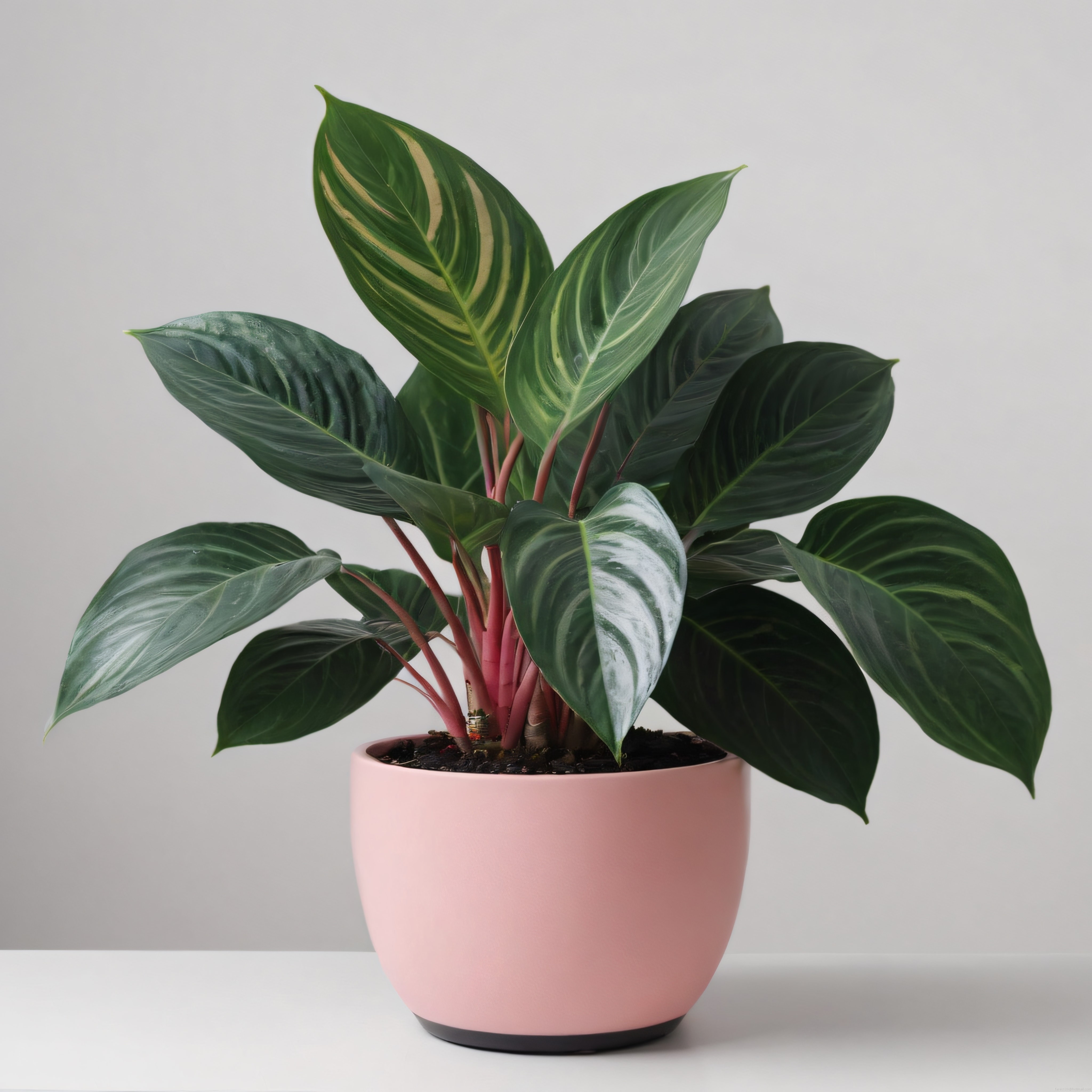 Pembe Saksıda Çizgili Yapraklı Calathea Bitkisi ve İç Mekan Dekorasyonu