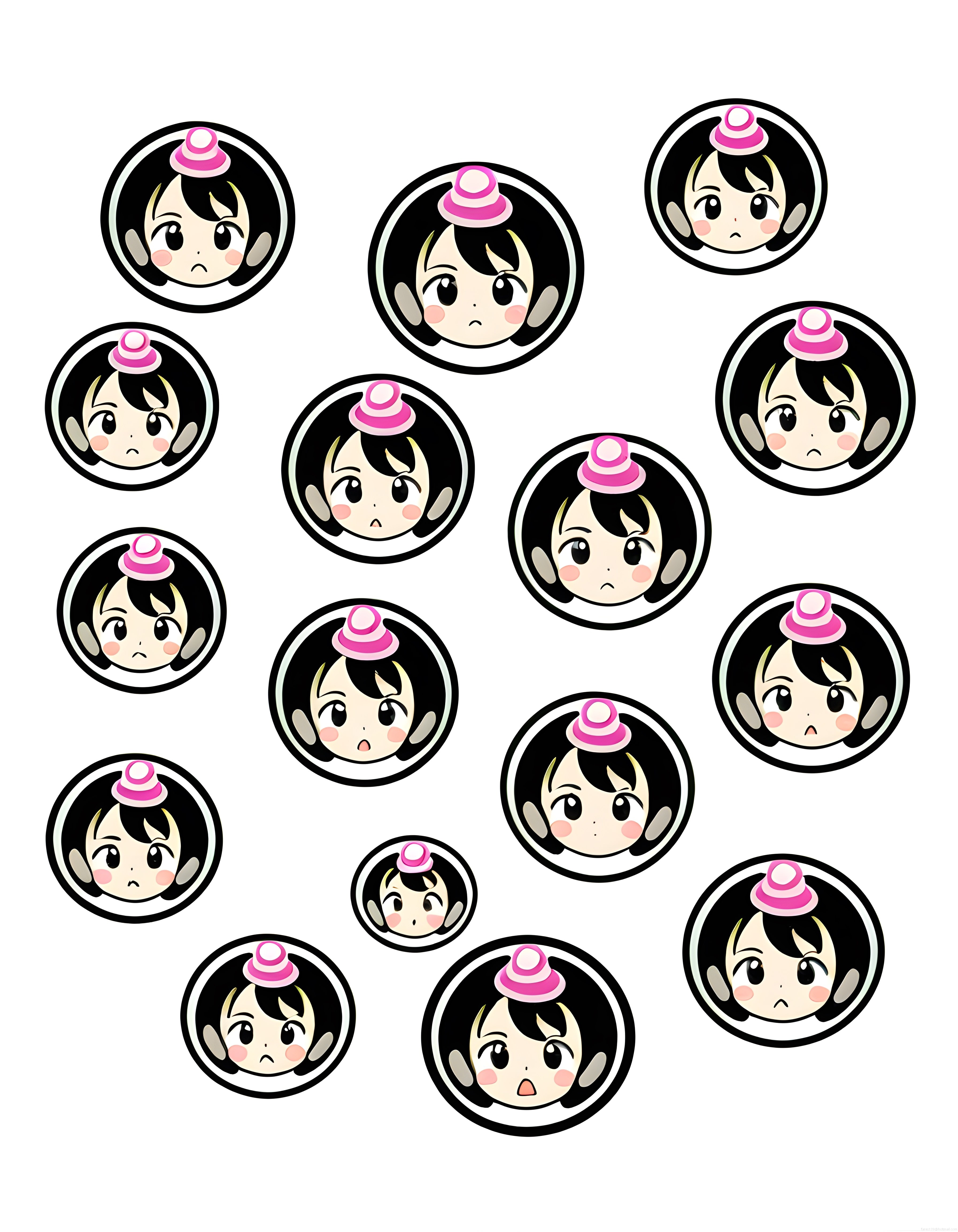 Pembe Şapkalı Sevimli Anime Karakteri Dijital Sticker ve Kawaii Avatar Seti