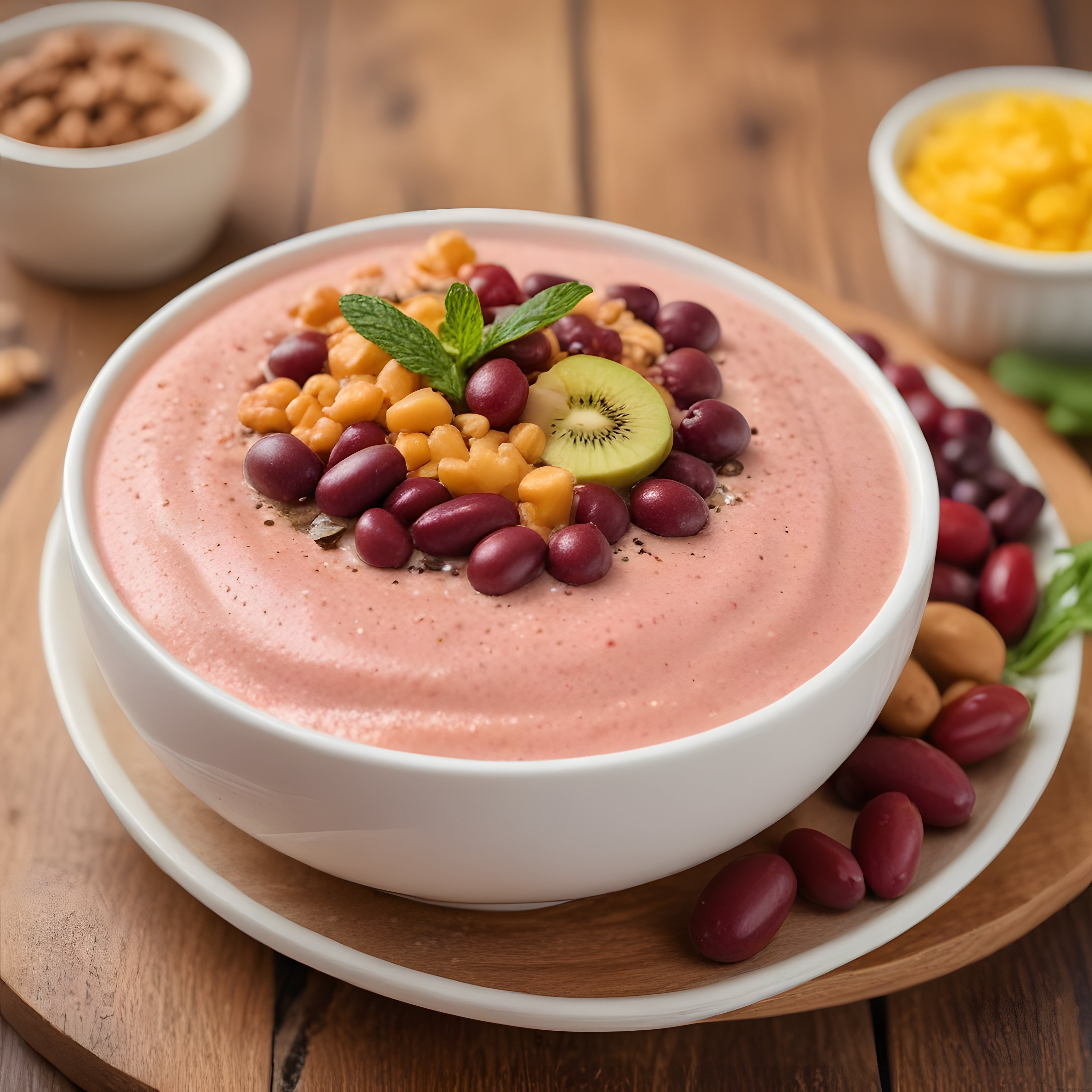Pembe Smoothie Kasesi: Kivi, Nane ve Baklagillerle Süslenmiş Sağlıklı Kase