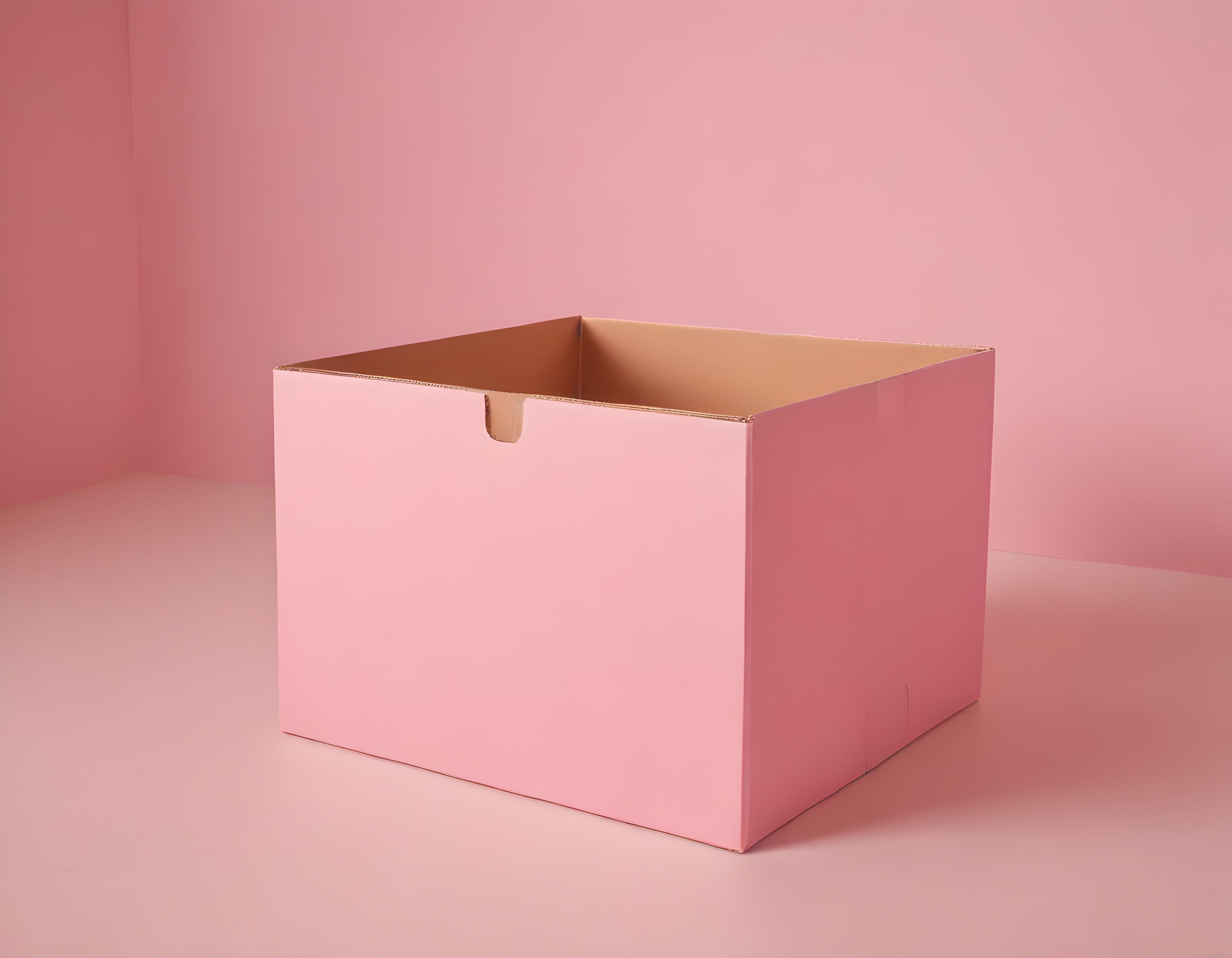 Pembe Studyo Ortamında Minimalist Boş Karton Saklama Kutusu Stok Fotoğrafı