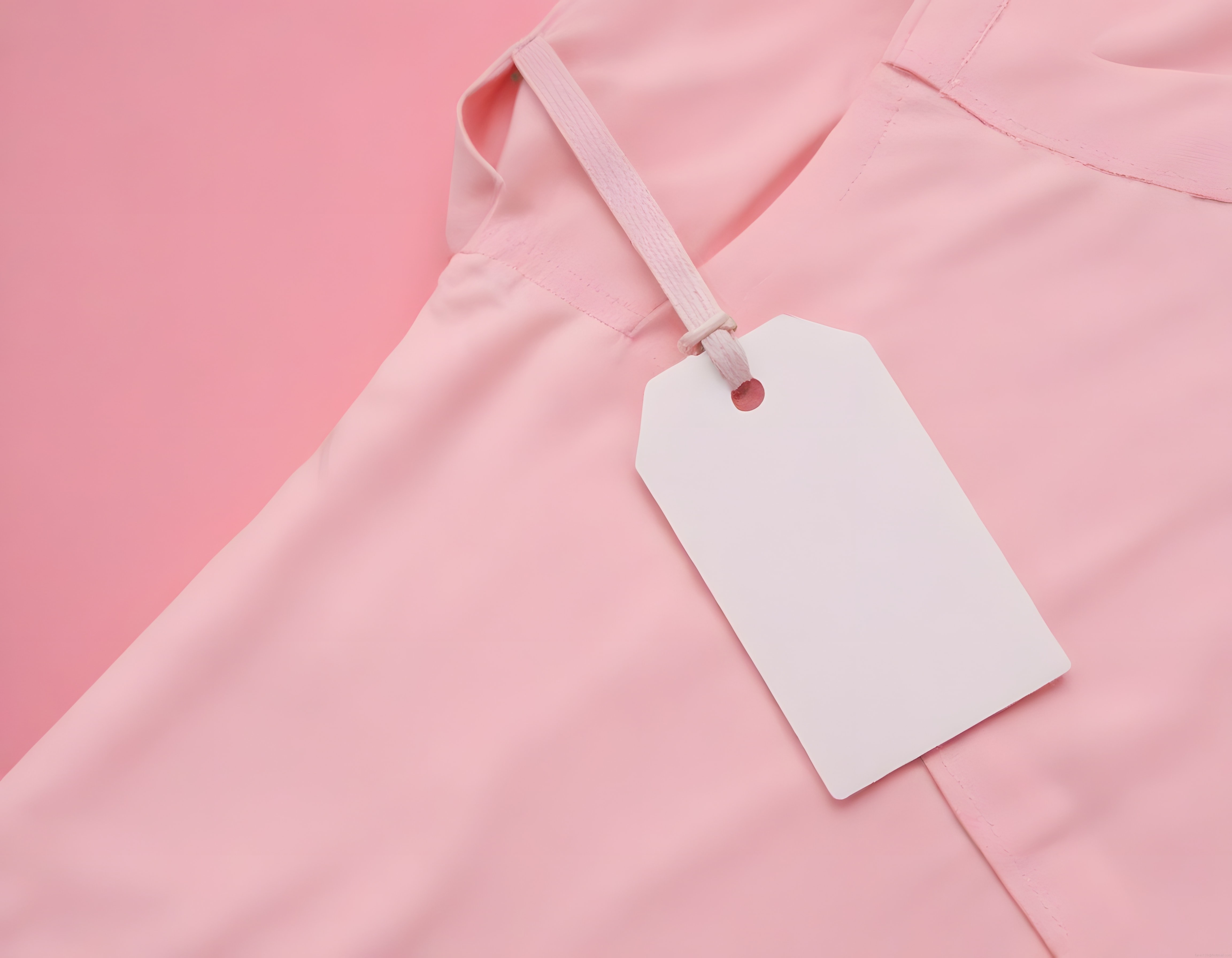 Pembe Tekstil Ürünü Üzerindeki Beyaz Boş Etiketin Minimal Stüdyo Görseli