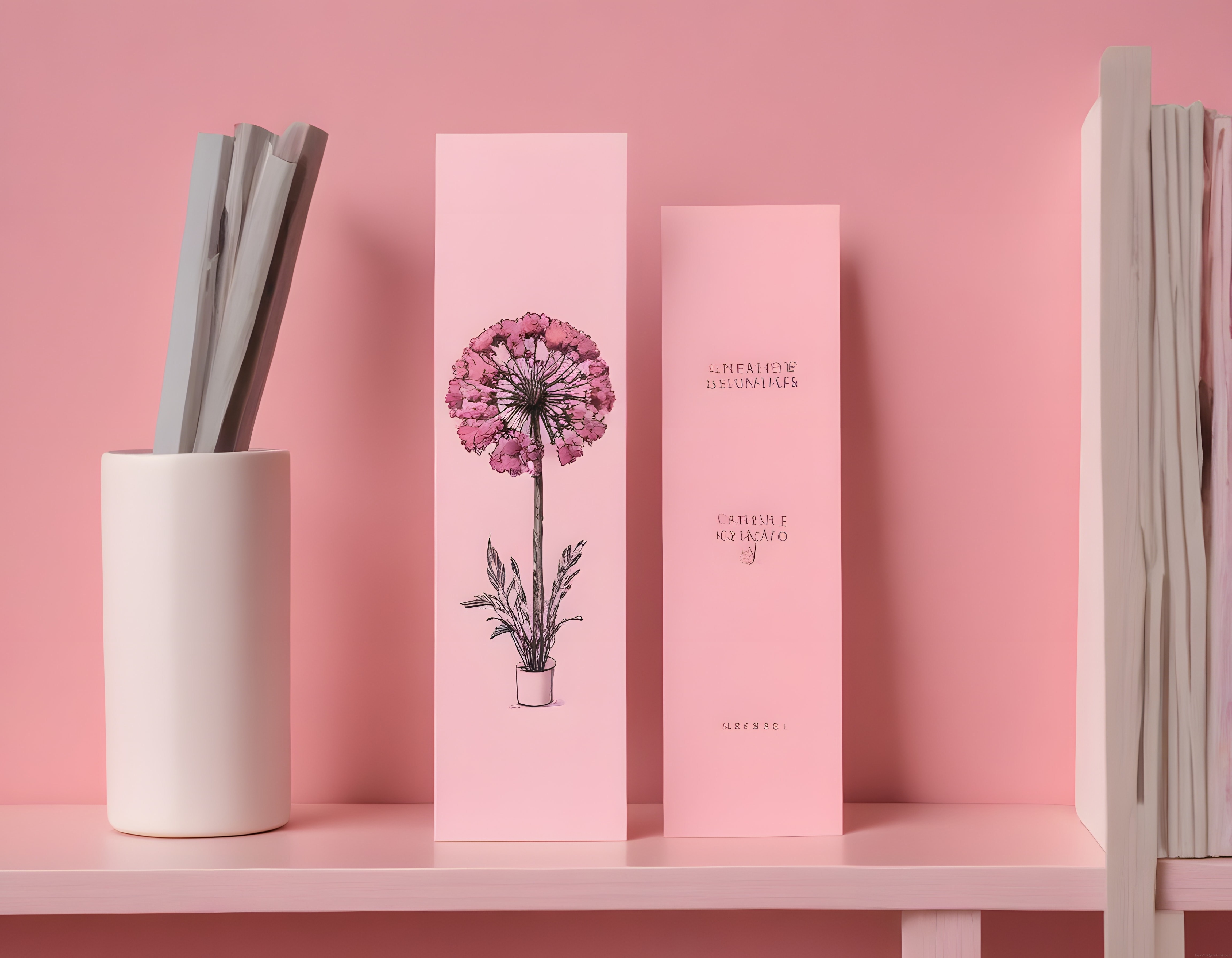Pembe Tonlarında Minimalist Çalışma Masası ve Botanik Dekor Detayları