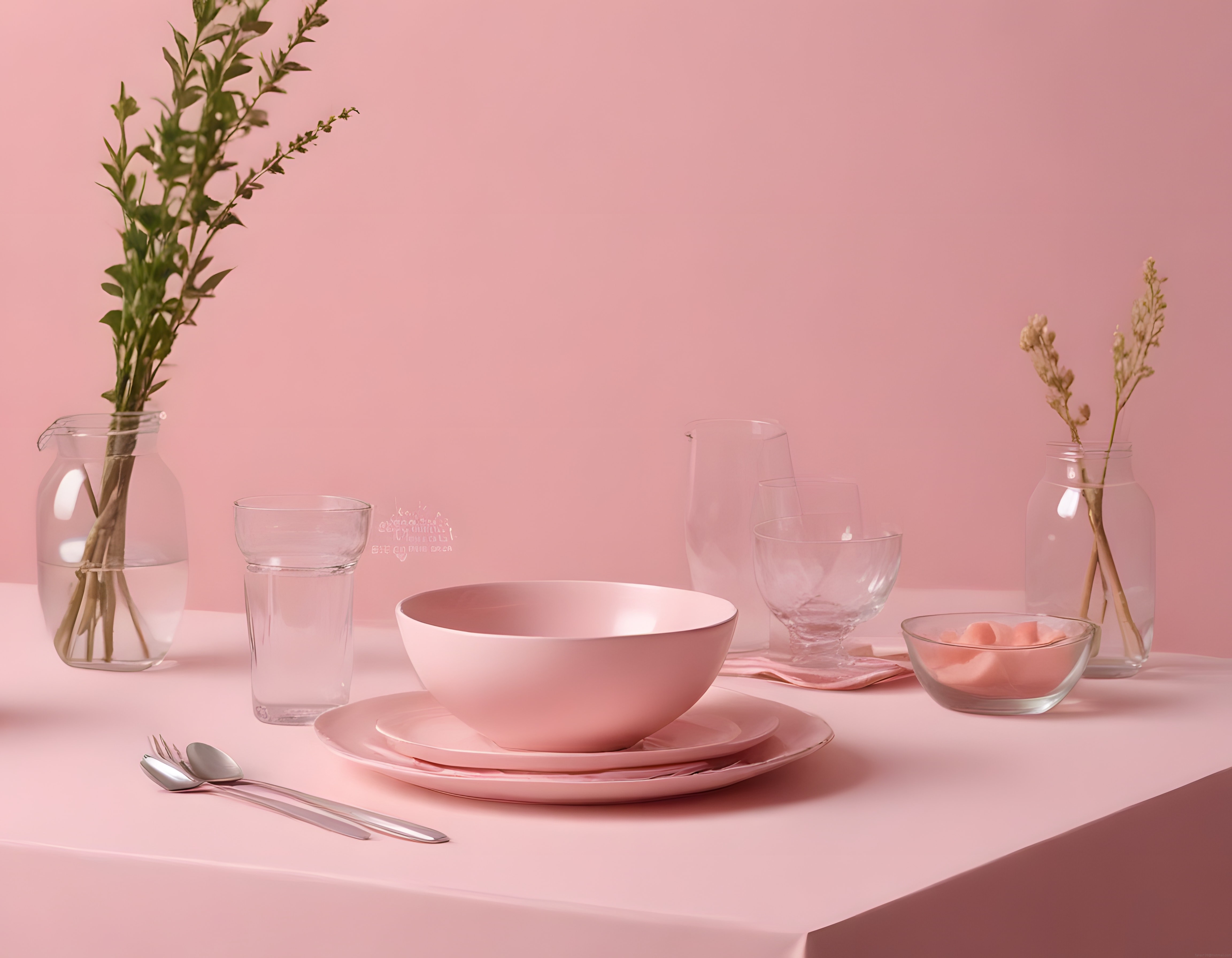 Pembe Tonlarında Minimalist Sofra Düzeni ve Modern Masa Dekorasyonu