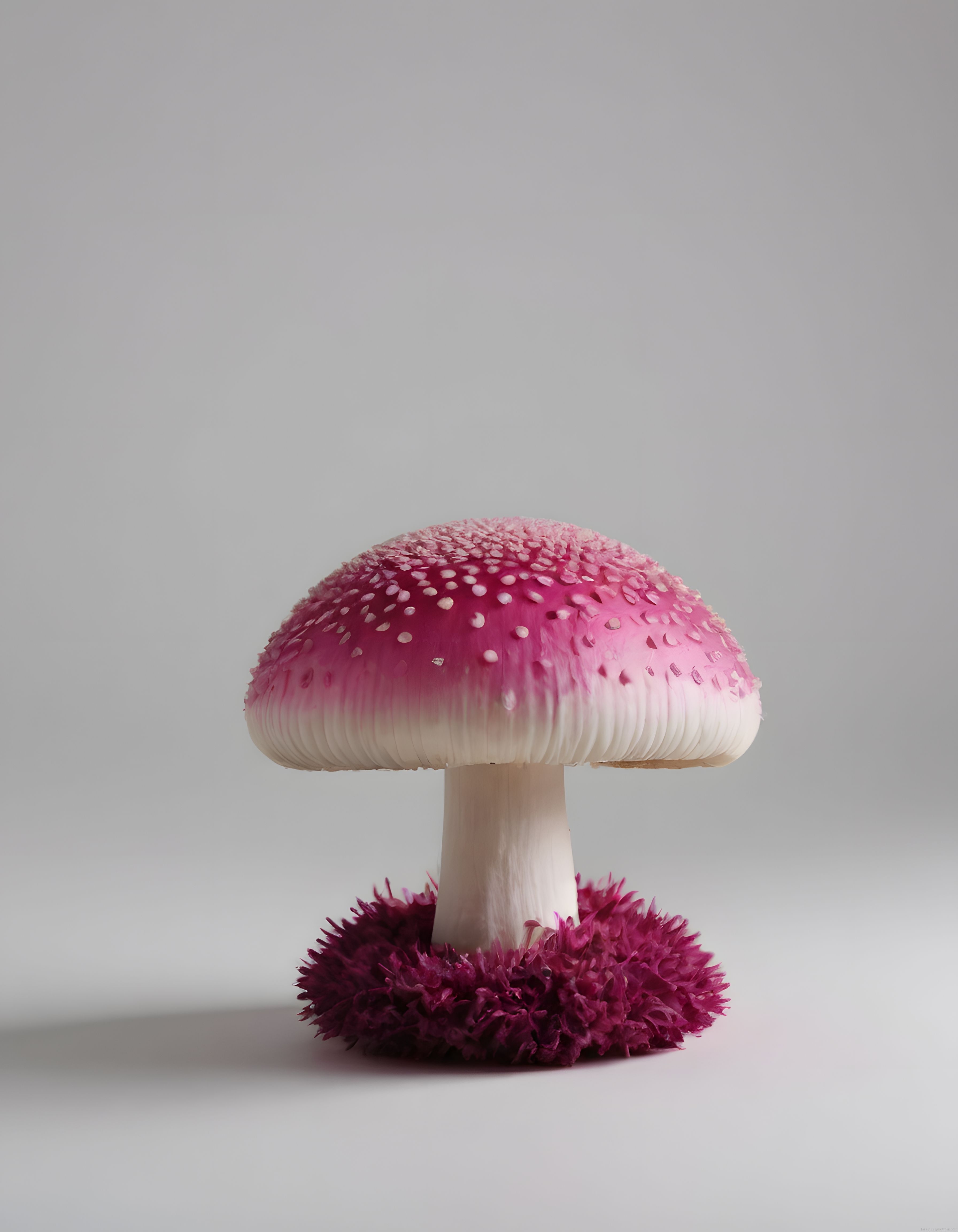 Pembe ve Beyaz Benekli Fantastik Mantar Minimalist Dijital Sanat Çalışması