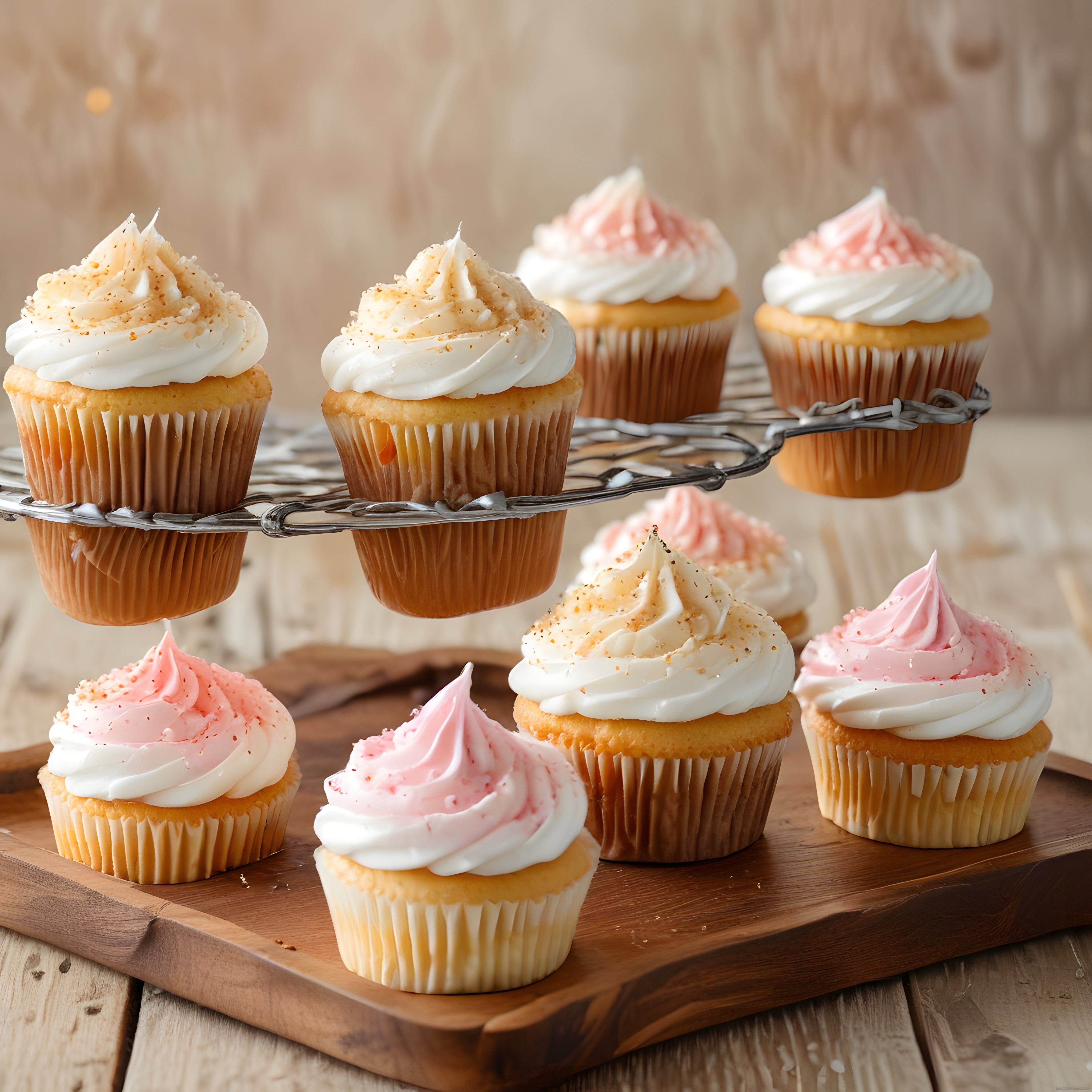 Pembe ve Beyaz Kremalı Cupcakeler: Sıcak Ortamda Taze Lezzet Şöleni