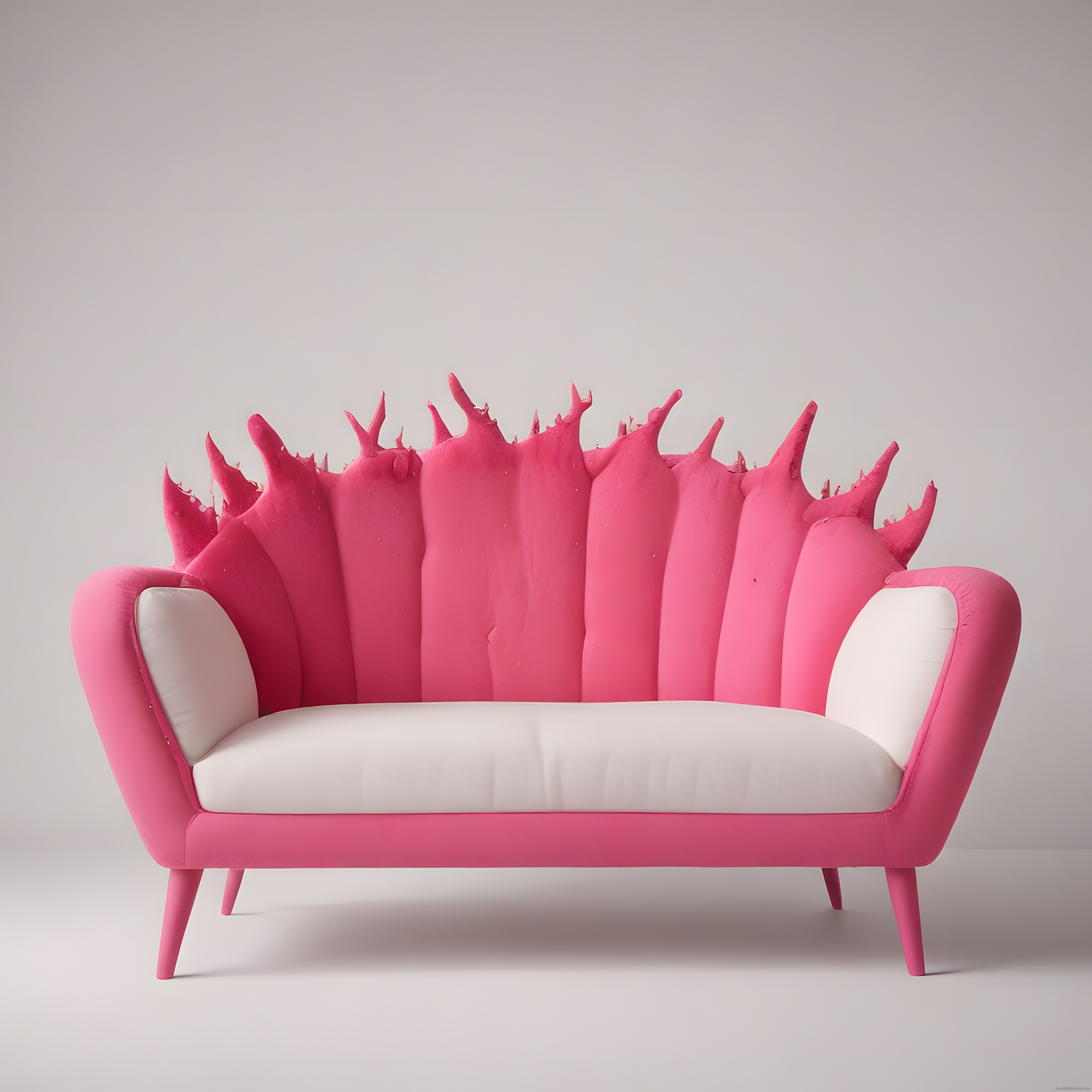 Pembe ve Beyaz Renkli Alev Formlu Sırt Detaylı Modern Kanepe Tasarımı
