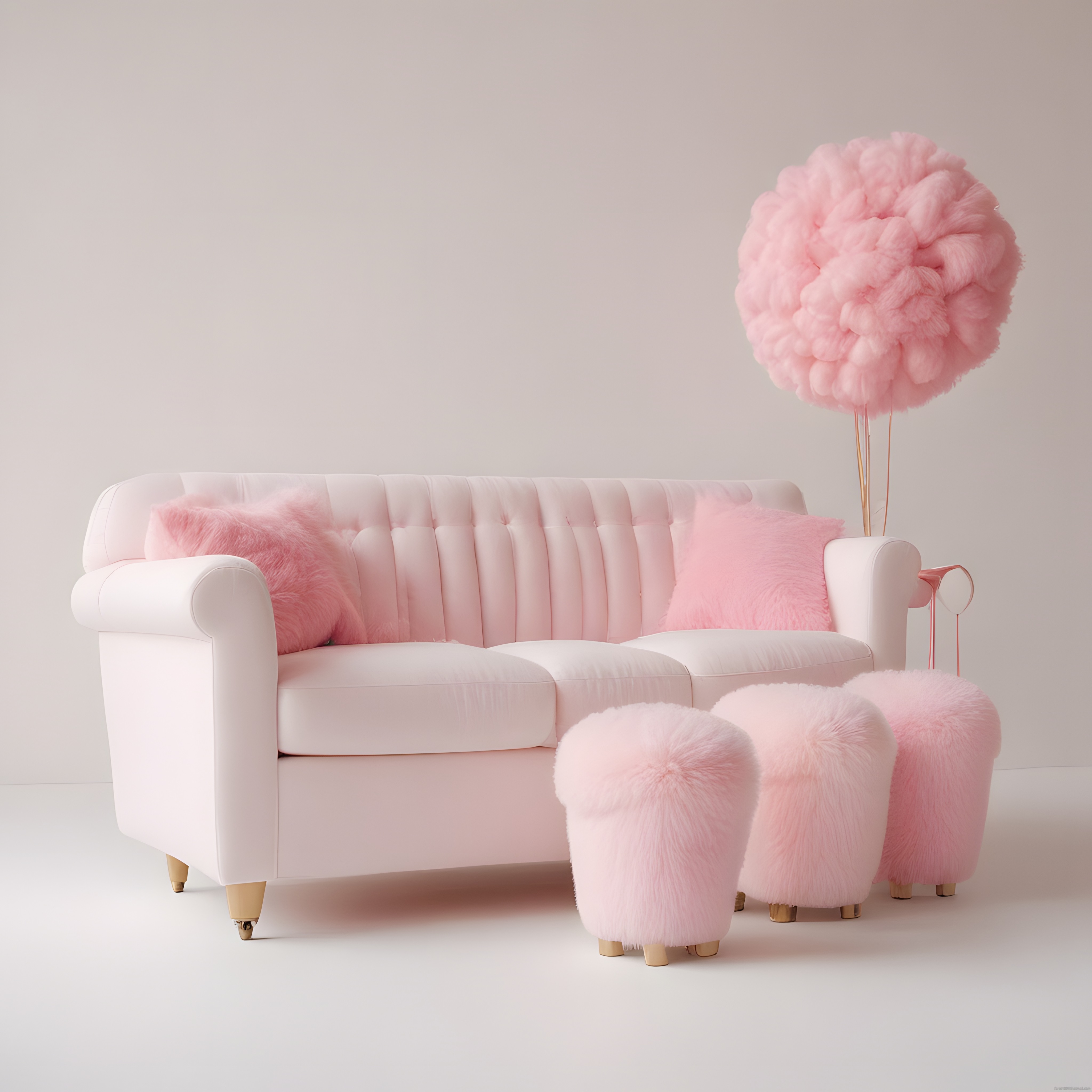 Pembe ve Beyaz Tonlarında Şık ve Modern Oturma Odası Dekorasyonu