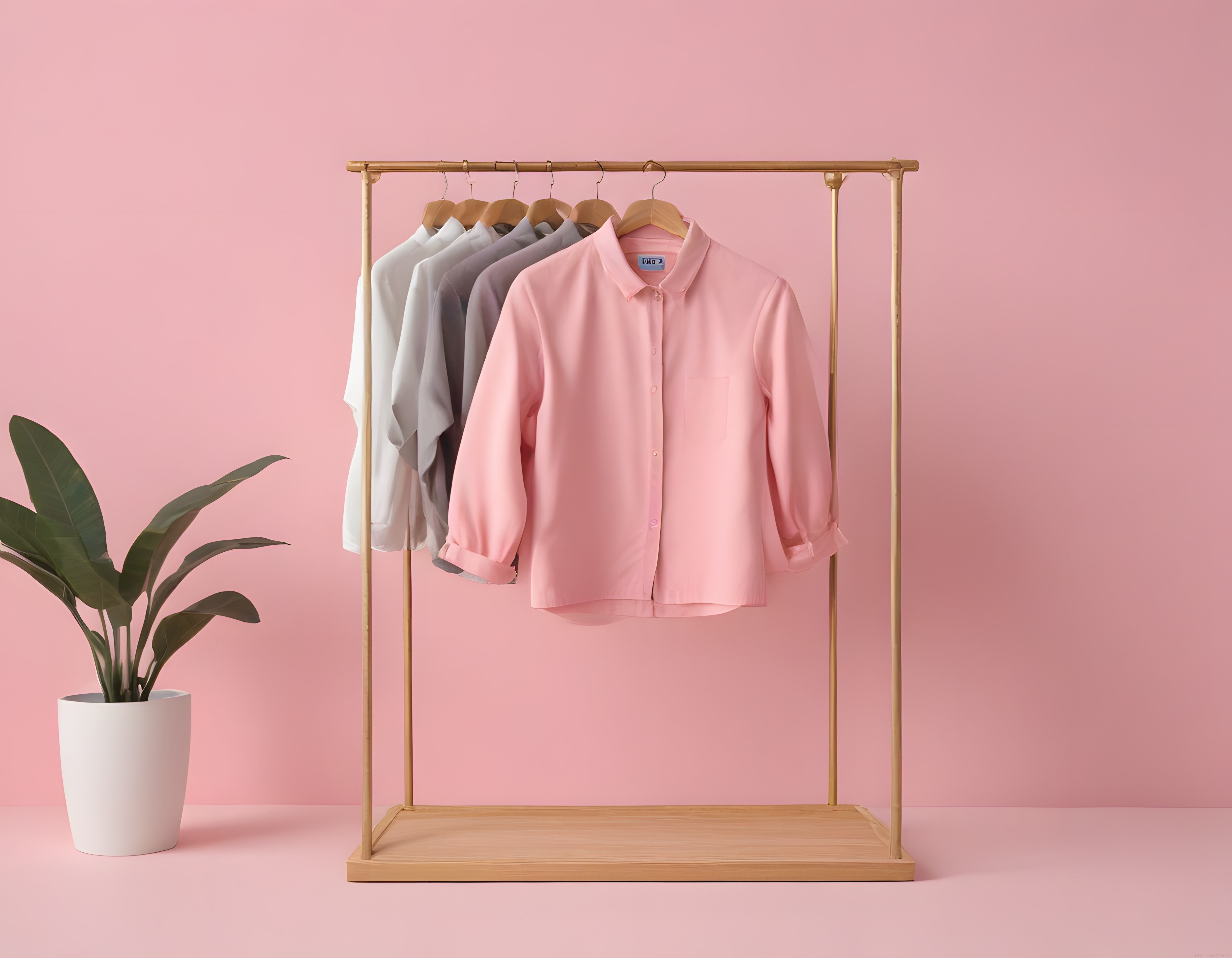 Pembe ve Gri Tonlarında Gömleklerin Şık Sunumu ile Minimal Moda Stüdyosu