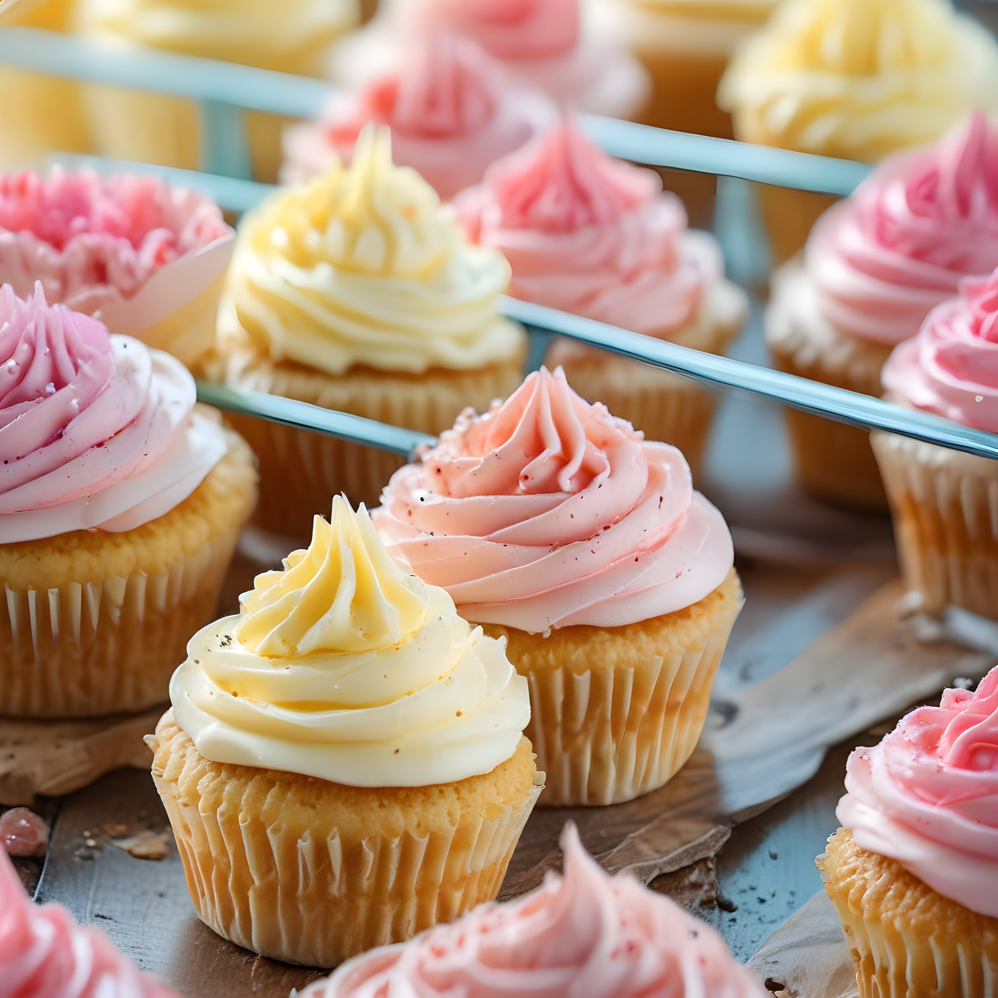 Pembe ve Sarı Kremalı Cupcake'ler: Tatlı Sunumda Renkli Mini Pastalar