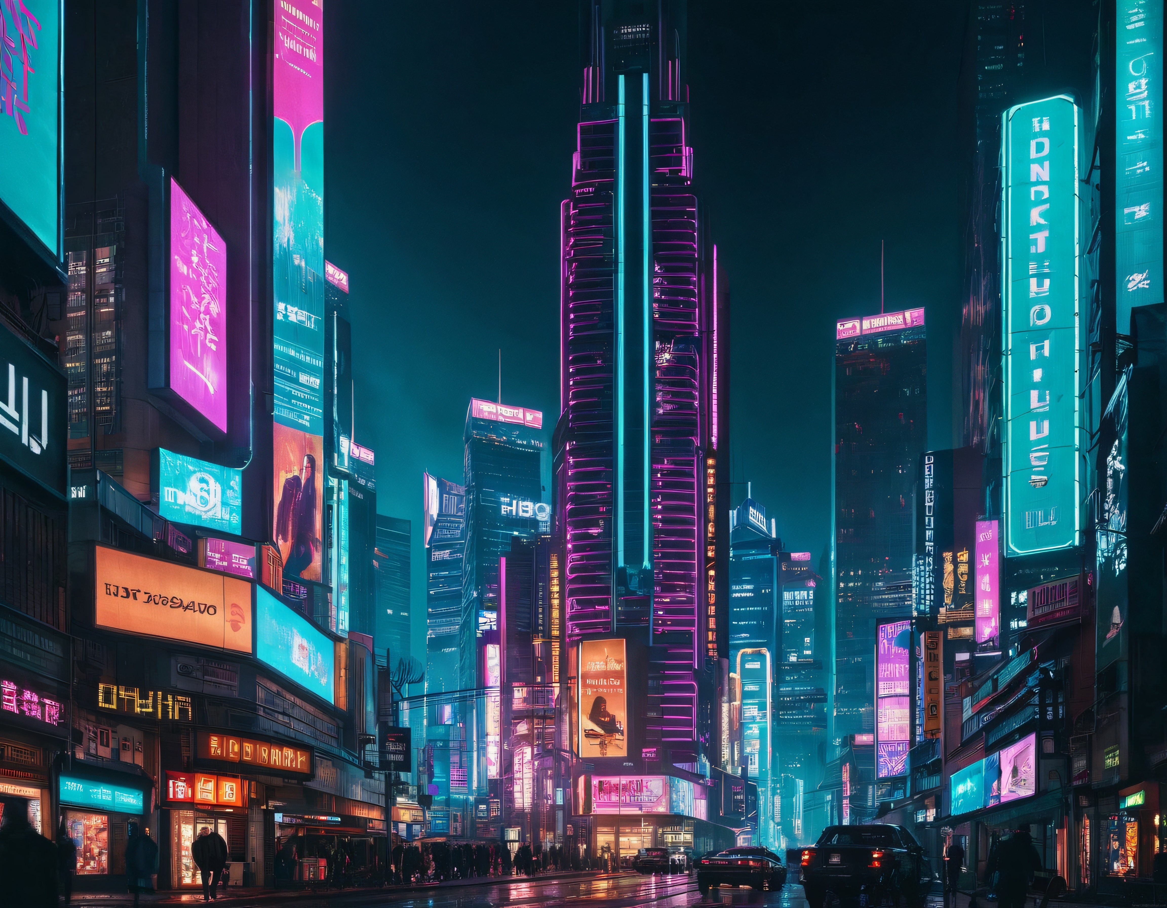 Pembe ve Turkuaz Neonlarla Süslenmiş Geleceğin Cyberpunk Şehri