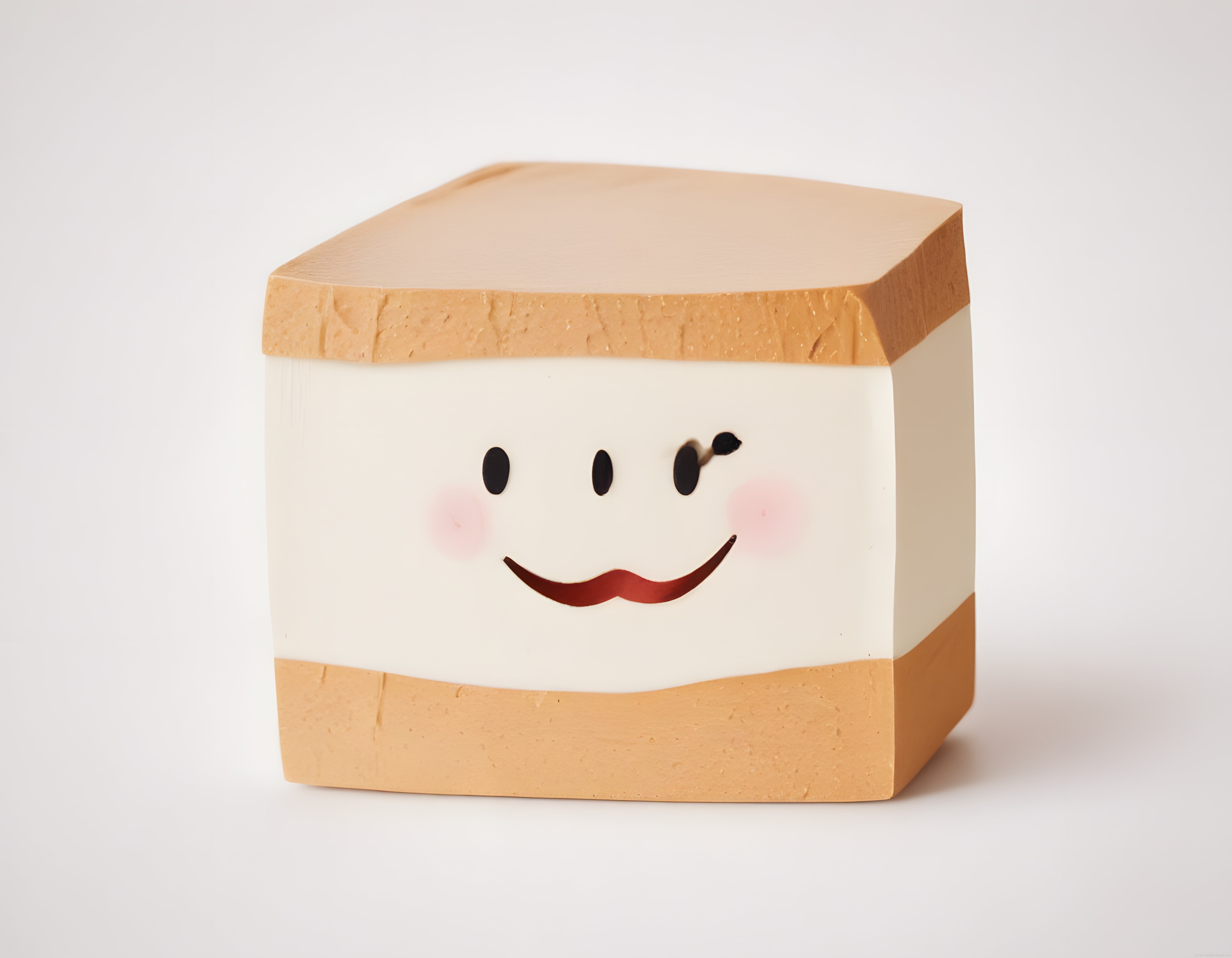 Pembe yanaklı göz kırpan sevimli tost dilimi karakteri obje fotoğrafı