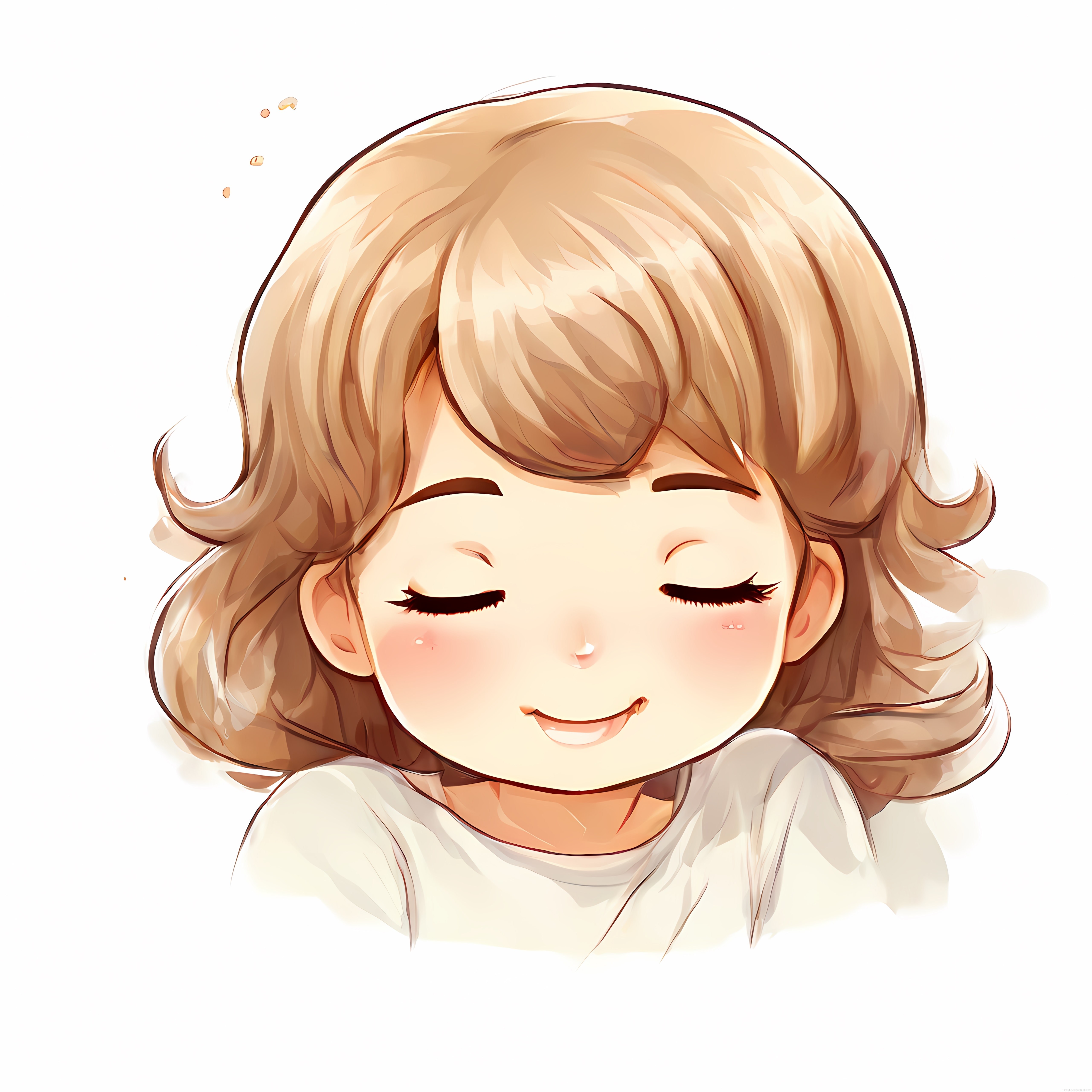 Pembe Yanaklı Gözleri Kapalı Gülümseyen Sarışın Anime Kız Dijital Sanat Eseri