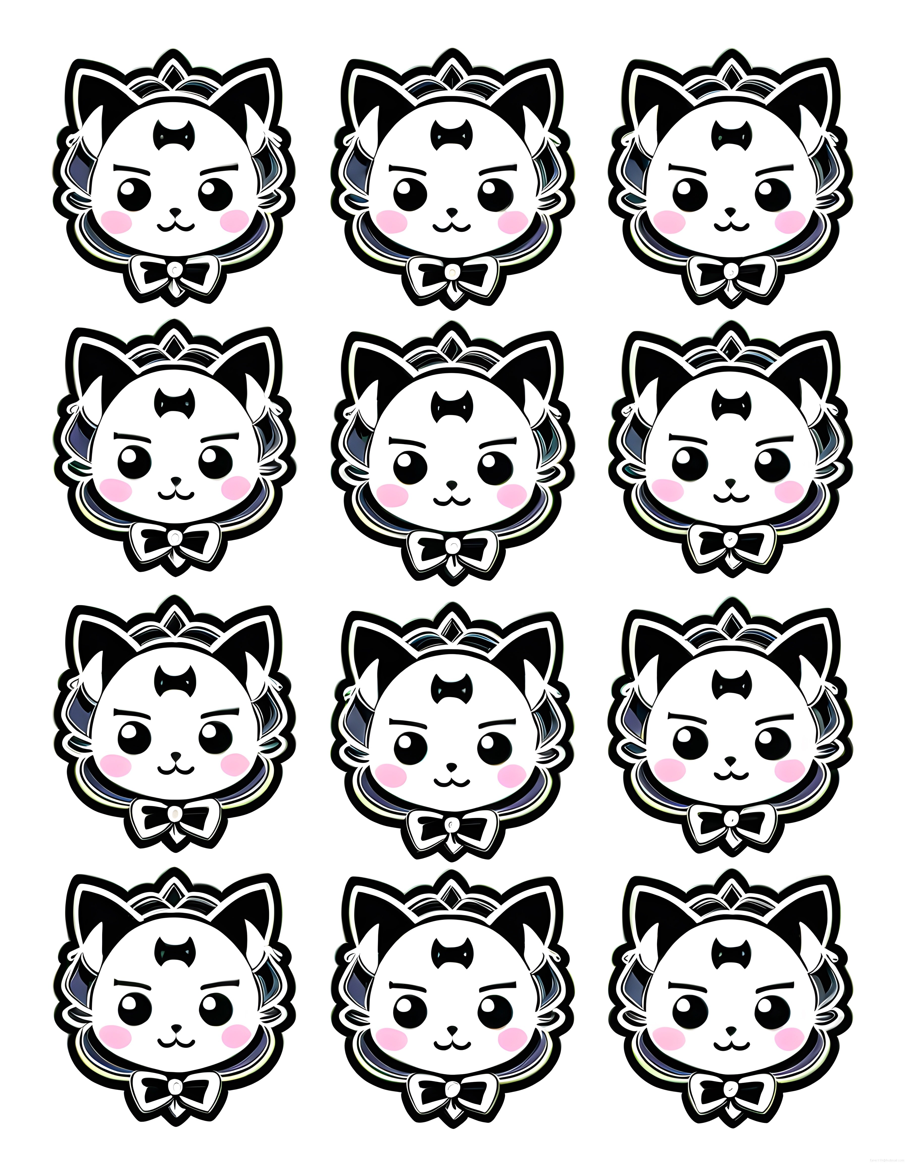 Pembe yanaklı kawaii anime kedi maskotu: 12 farklı yüz ifadesi sticker seti