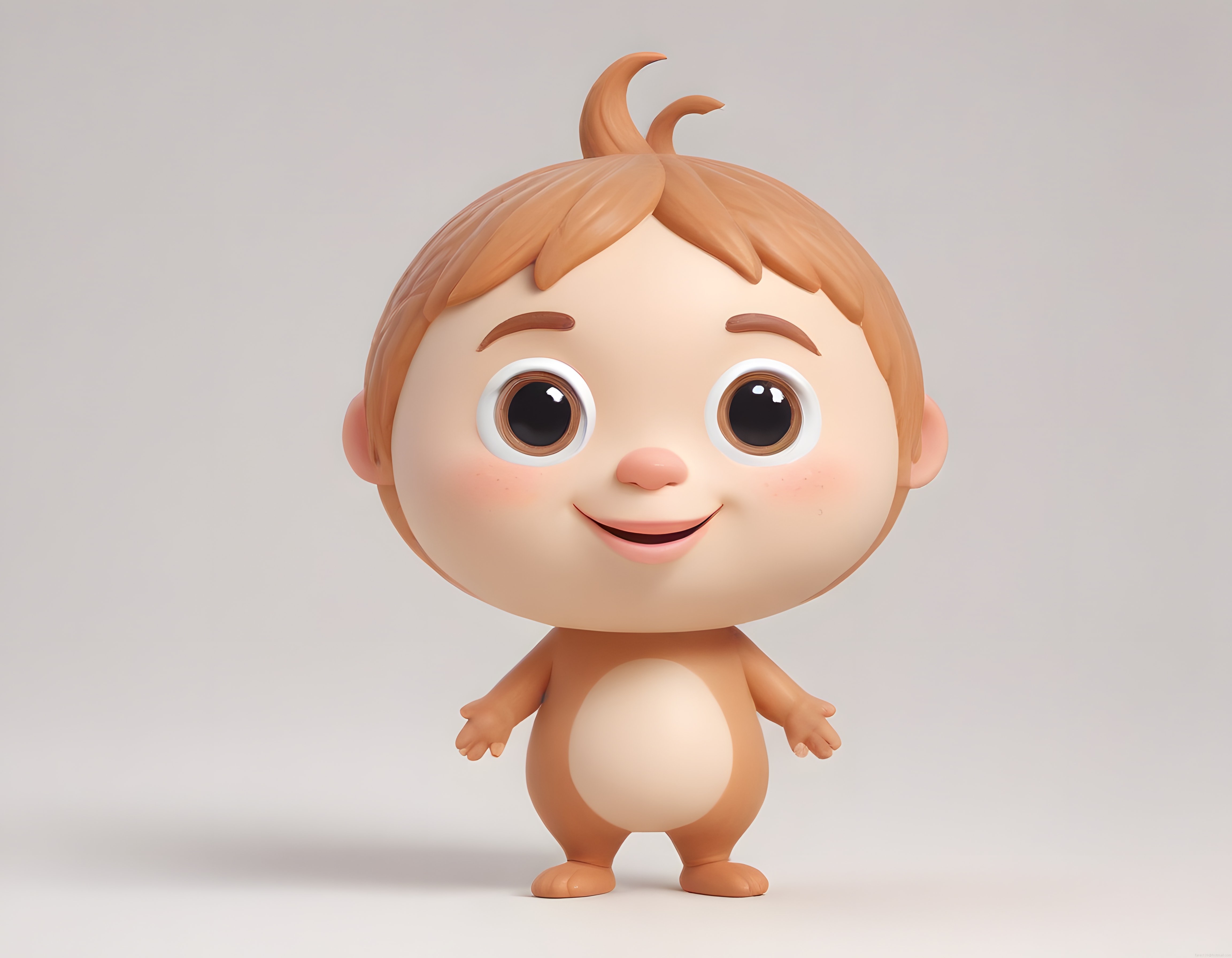 Pembe Yanaklı Sevimli 3D Bebek Figürü ve Çizgi Film Karakter Tasarımı