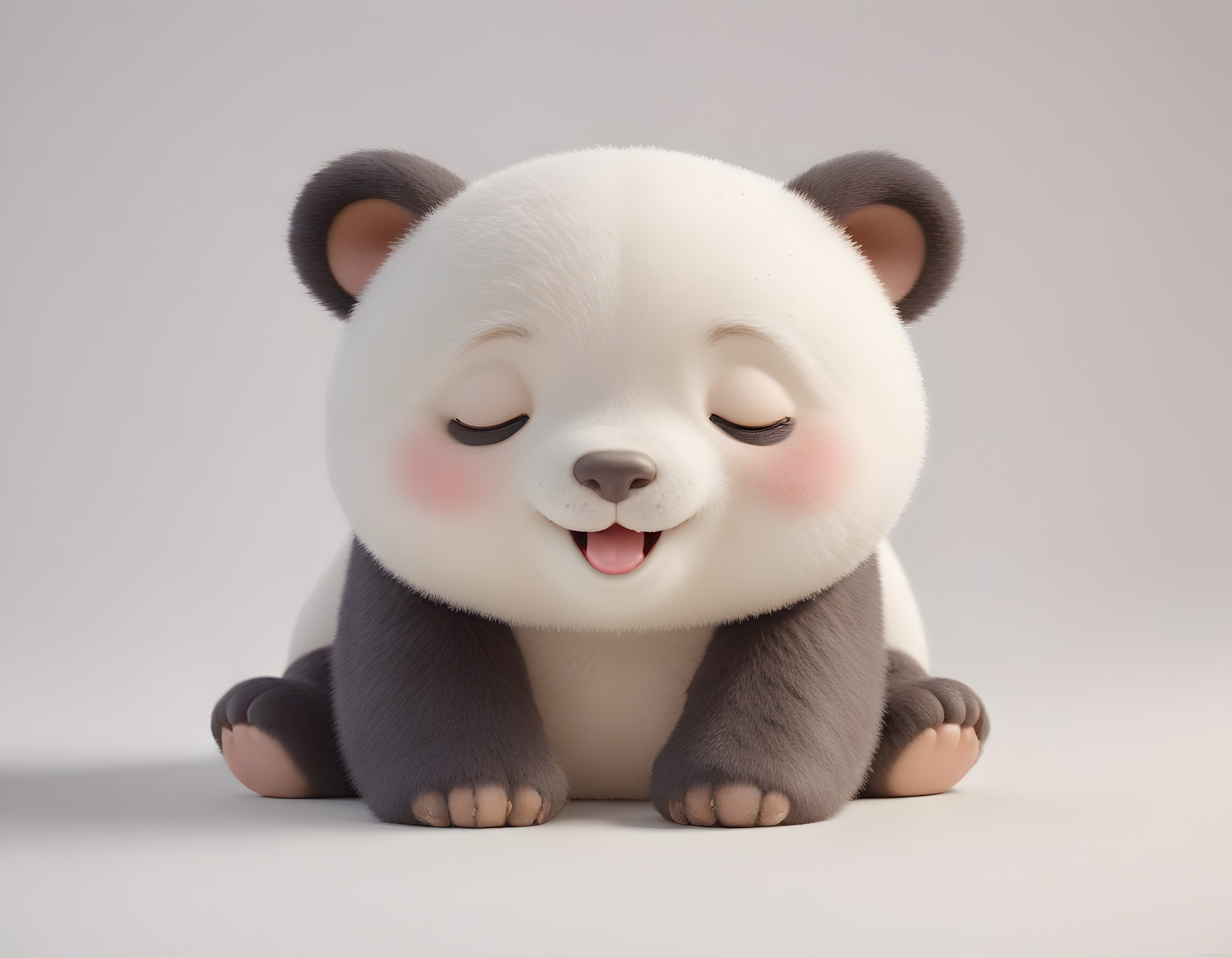 Pembe Yanaklı Sevimli 3D Panda Yavrusu Karakter İllüstrasyonu