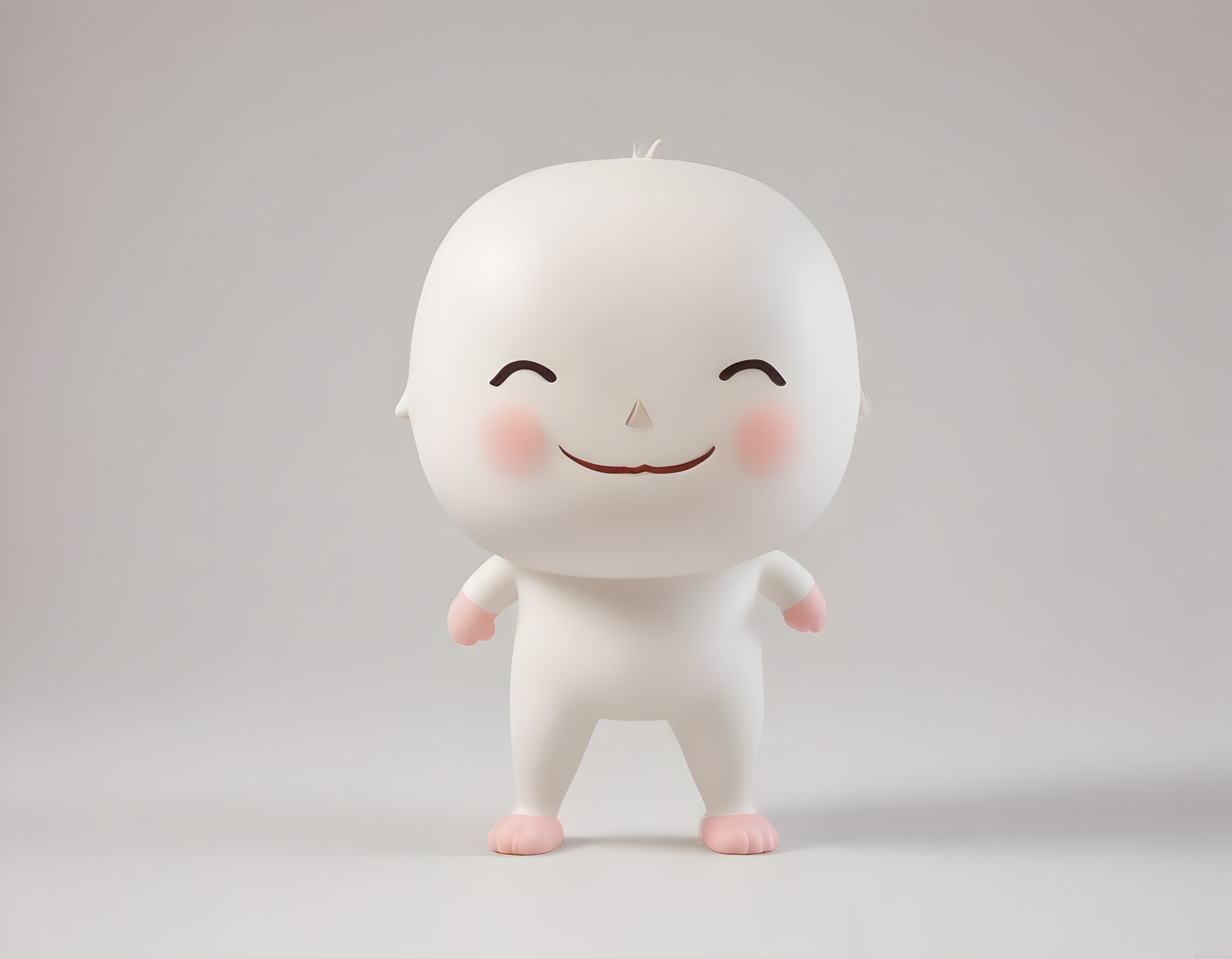 Pembe Yanaklı Sevimli Beyaz 3D Karakter: Minimalist Dijital Sanat Çalışması