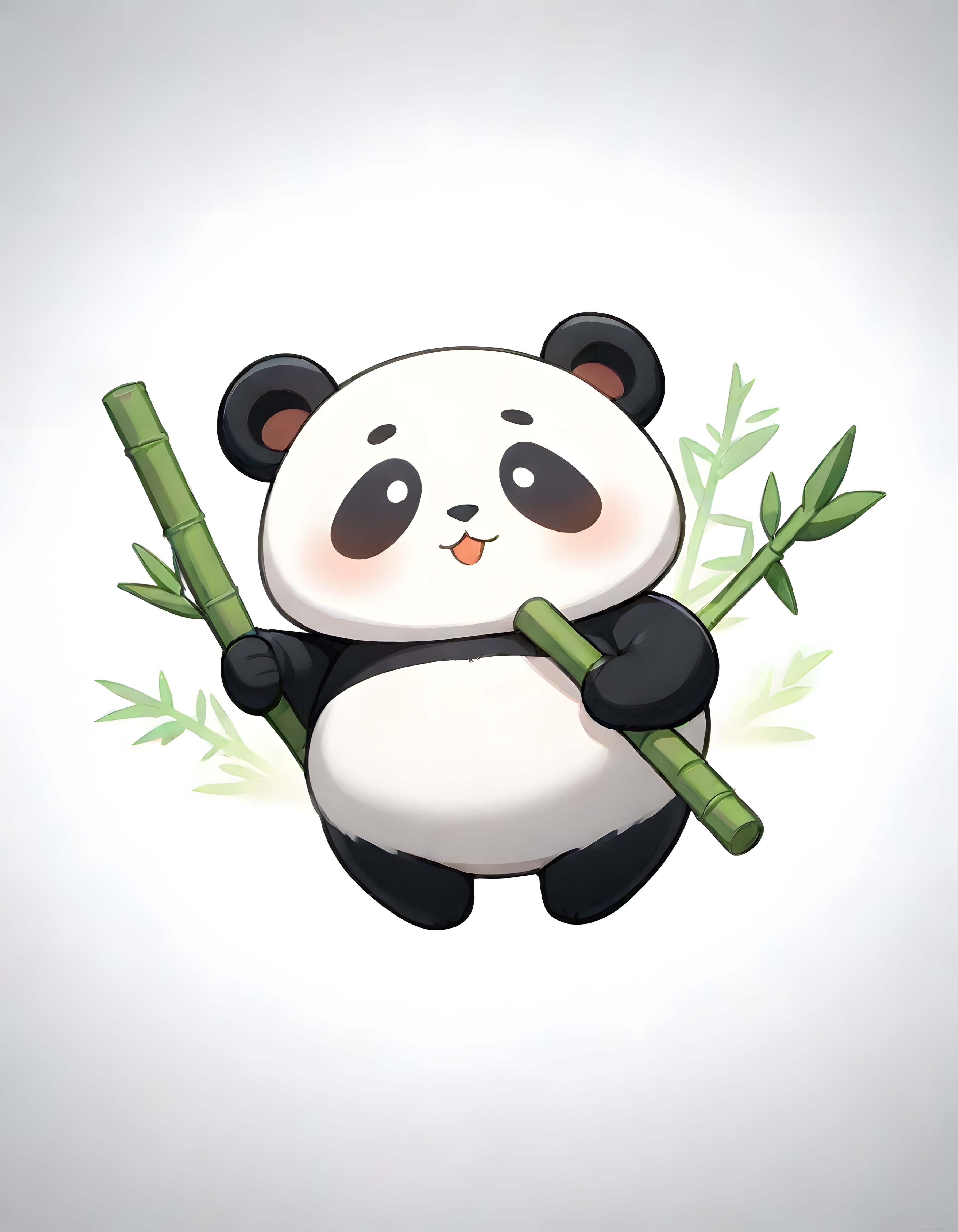 Pembe Yanaklı Sevimli Çizgi Film Panda Karakteri ve Bambu Çubukları