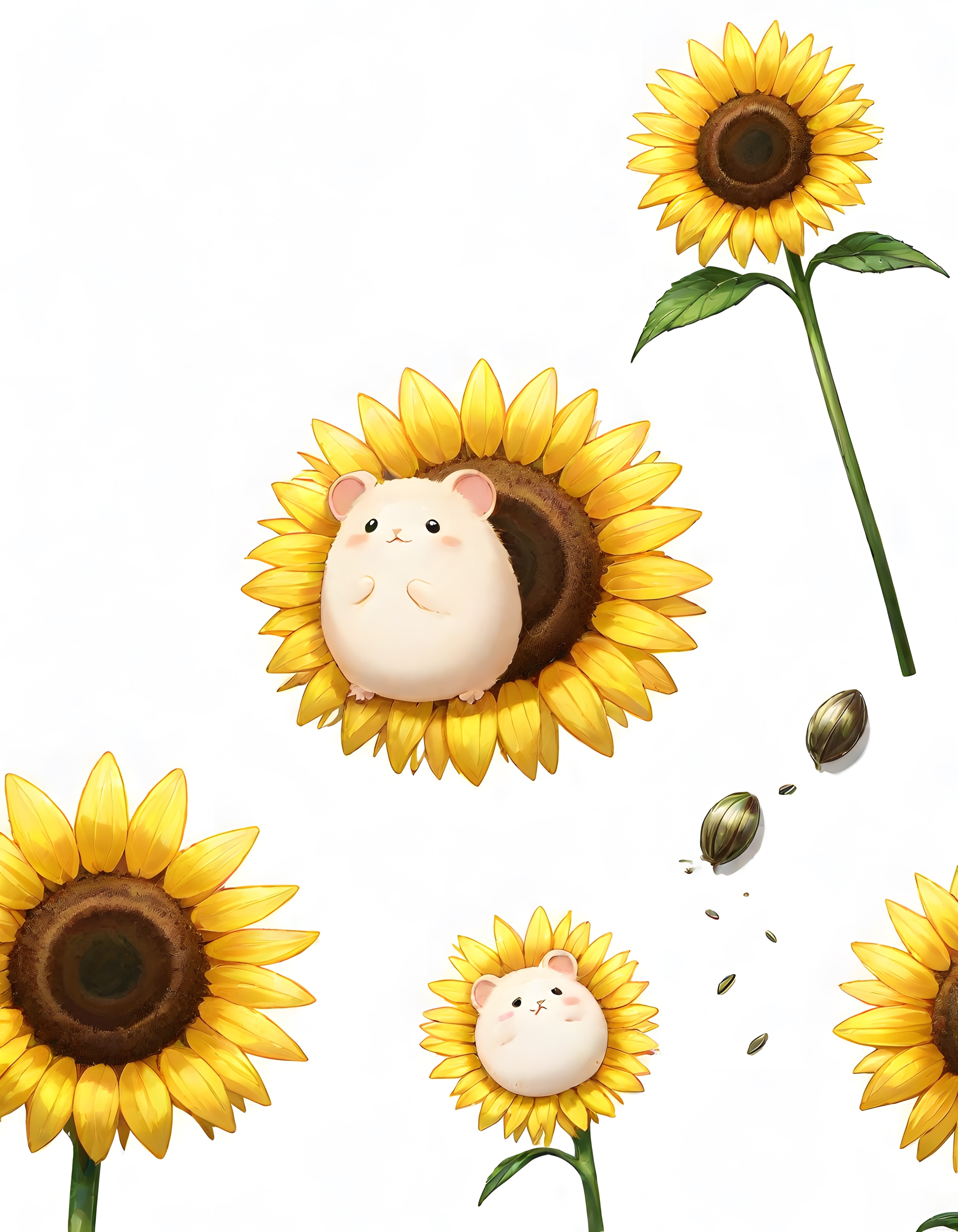 Pembe Yanaklı Sevimli Hamster ve Ayçiçekleriyle Renkli Animasyon Dünyası
