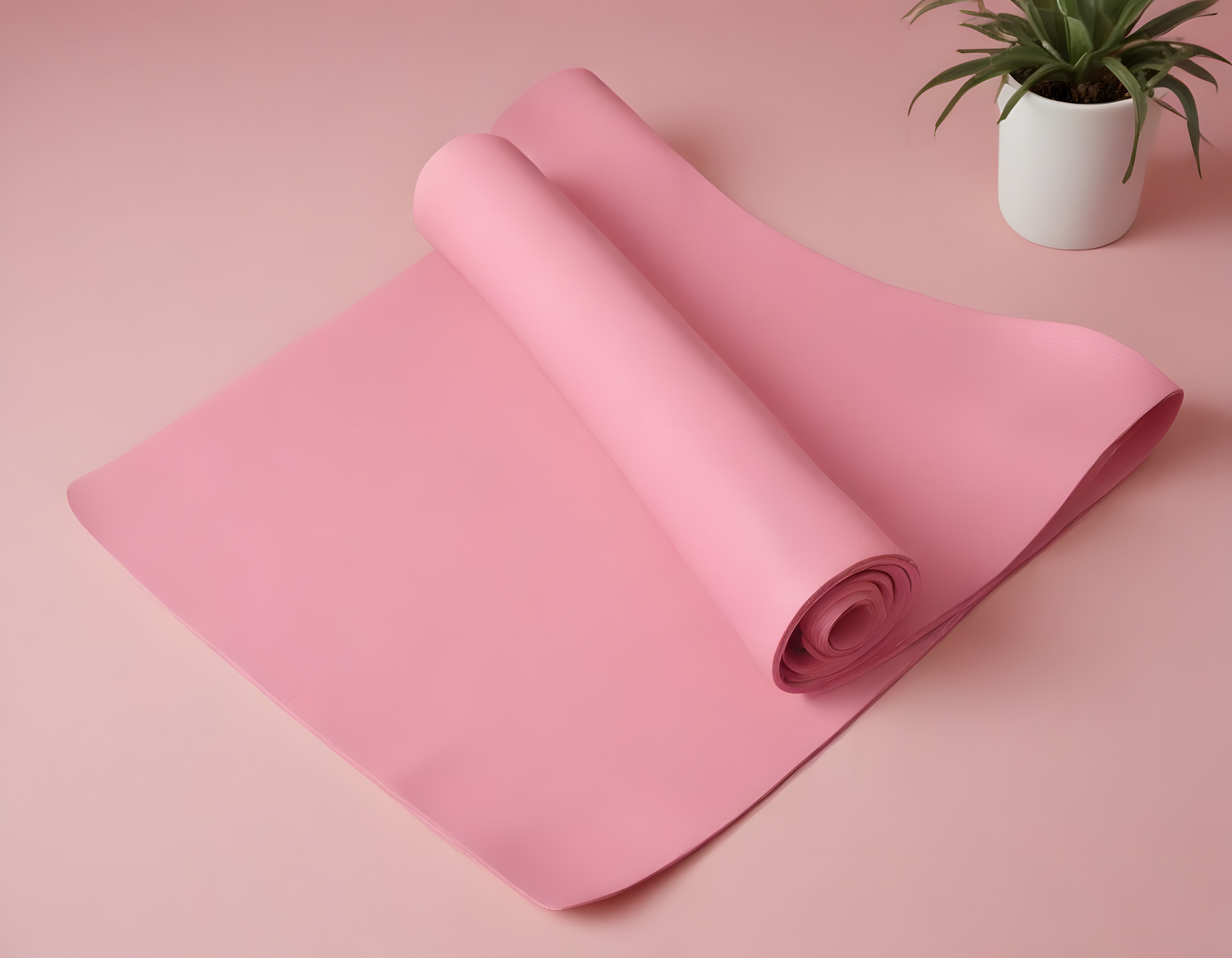 Pembe Yoga Matı ile Evde Pilates ve Meditasyon İçin Minimalist Spor Alanı