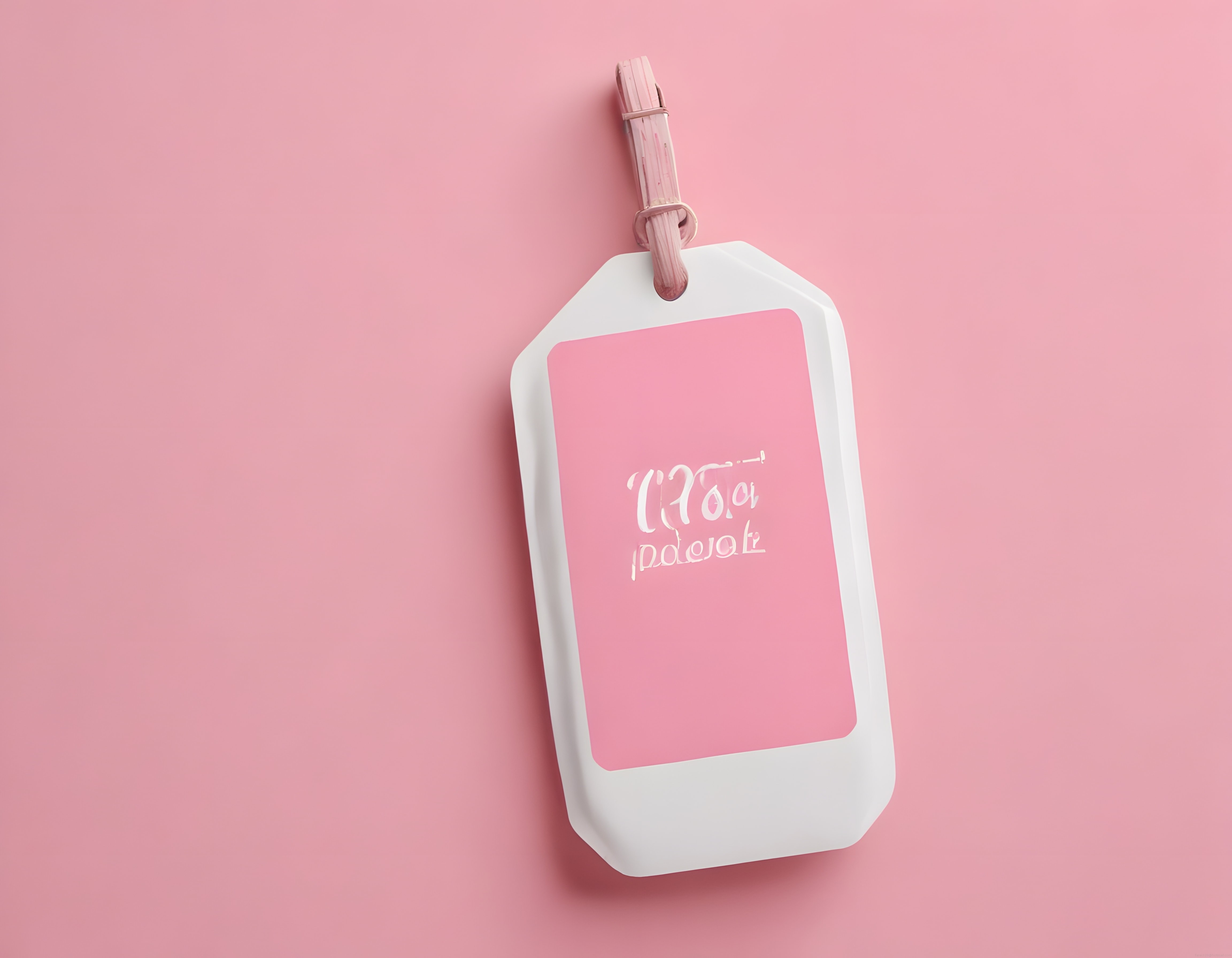 Pembe Zeminde Asılı Beyaz Bagaj Etiketi ve Minimal Teşekkür Yazısı Tasarım Mockupu