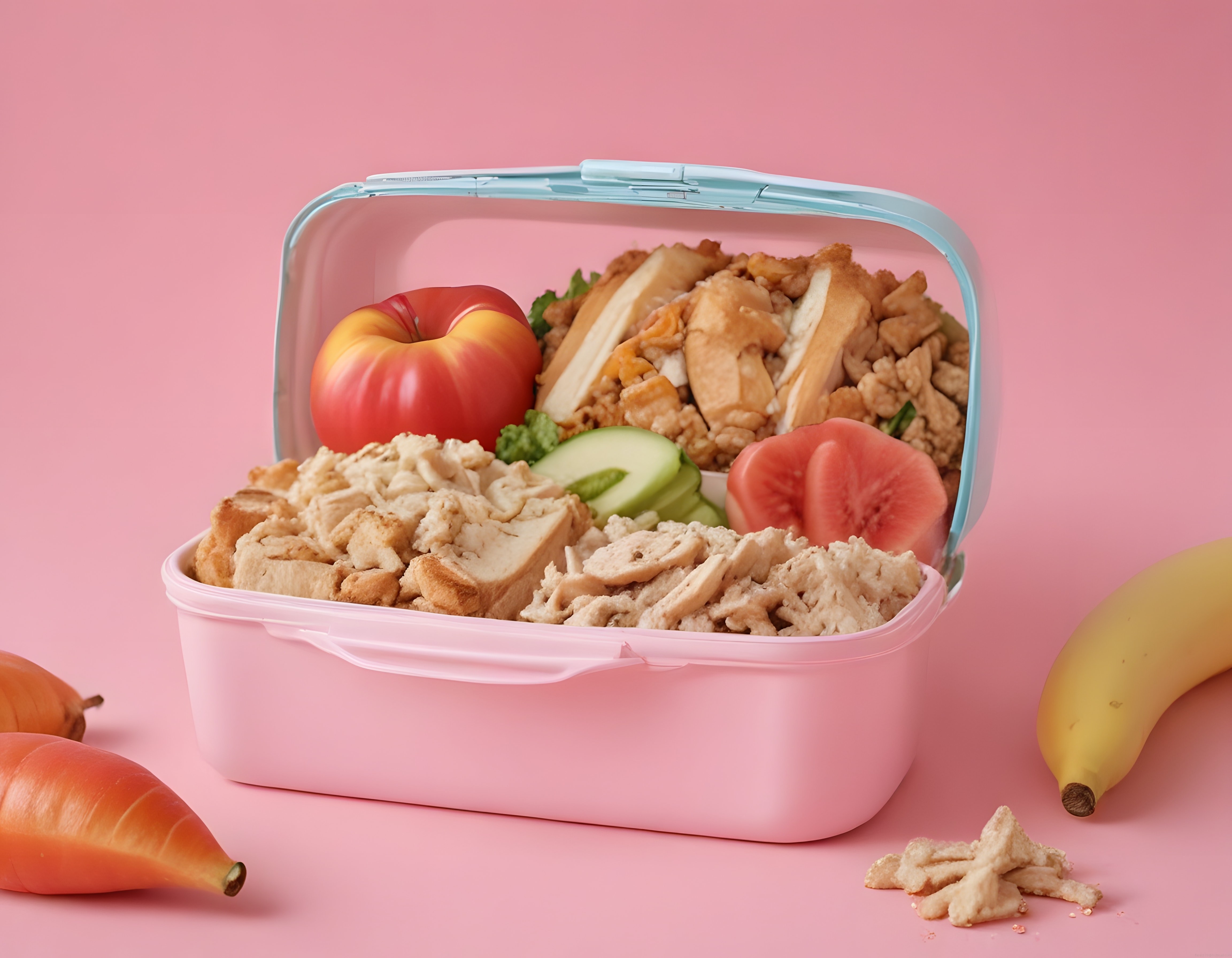 Pembe Zeminde Çift Katlı Beslenme Kabıyla Sağlıklı Öğün Hazırlığı