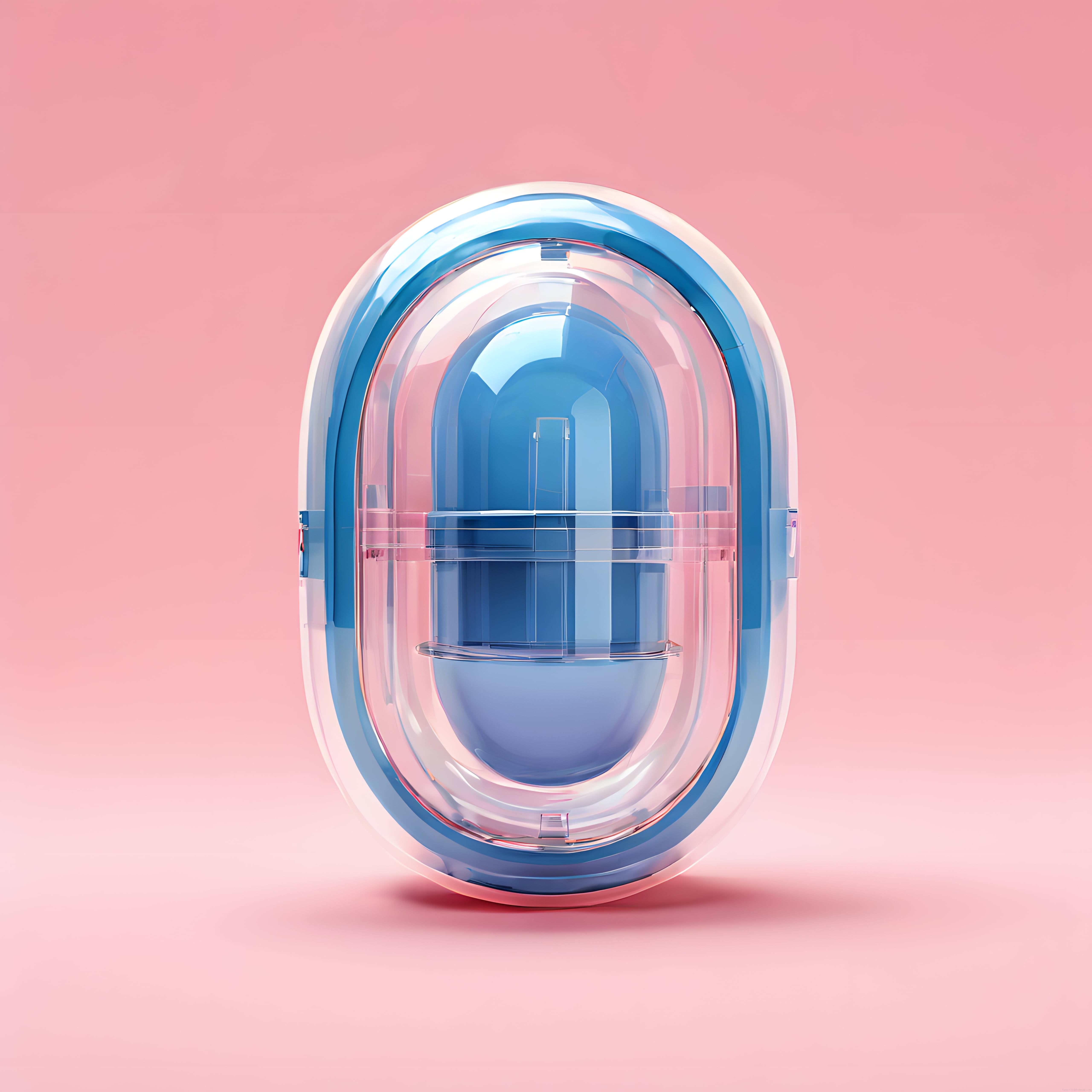 Pembe zeminde mavi cam ve pleksiden oluşan soyut üç boyutlu sanat eseri