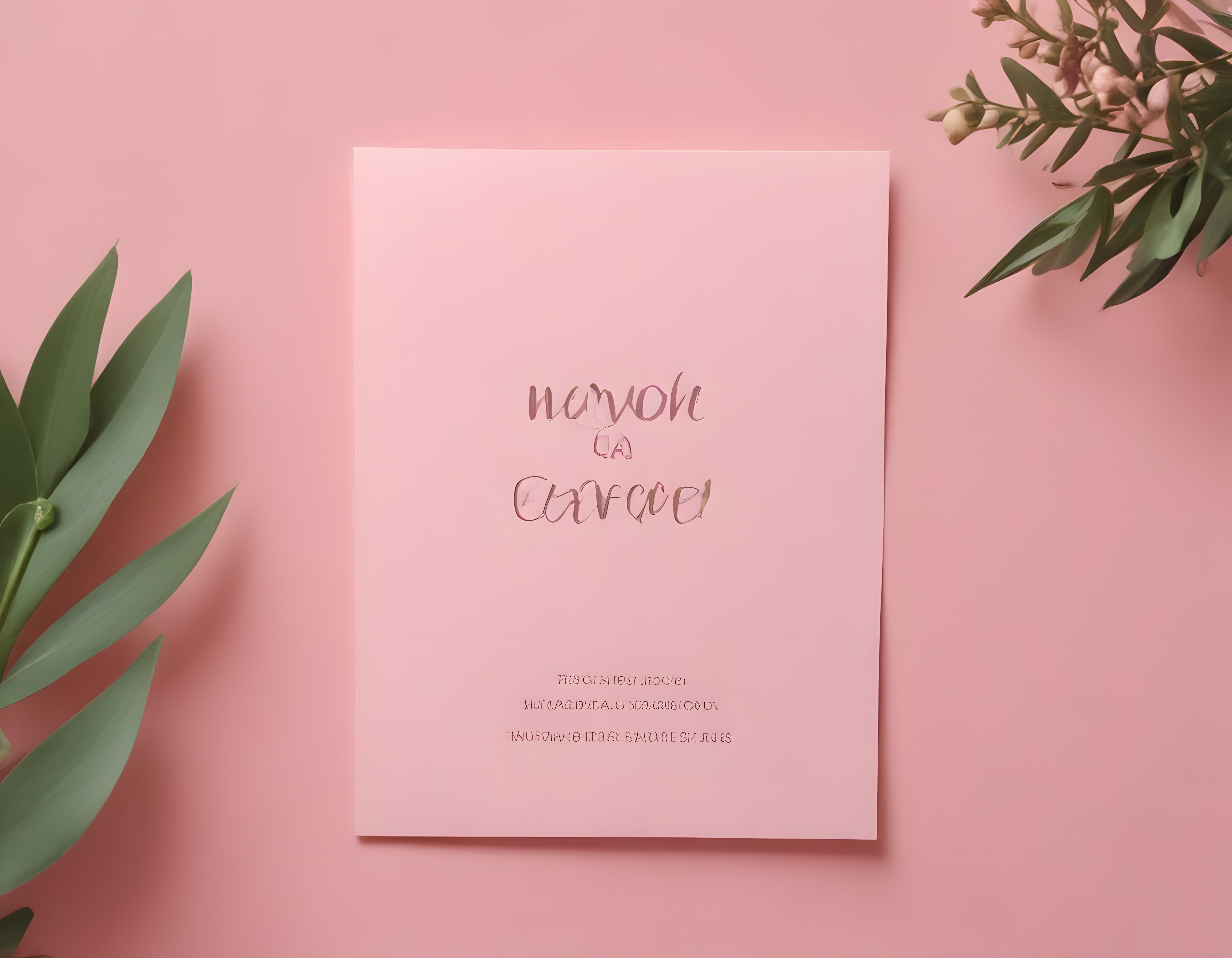 Pembe Zeminde Minimal Çin Yeni Yılı Kartı ve Dekoratif Bitki Düzenlemesi