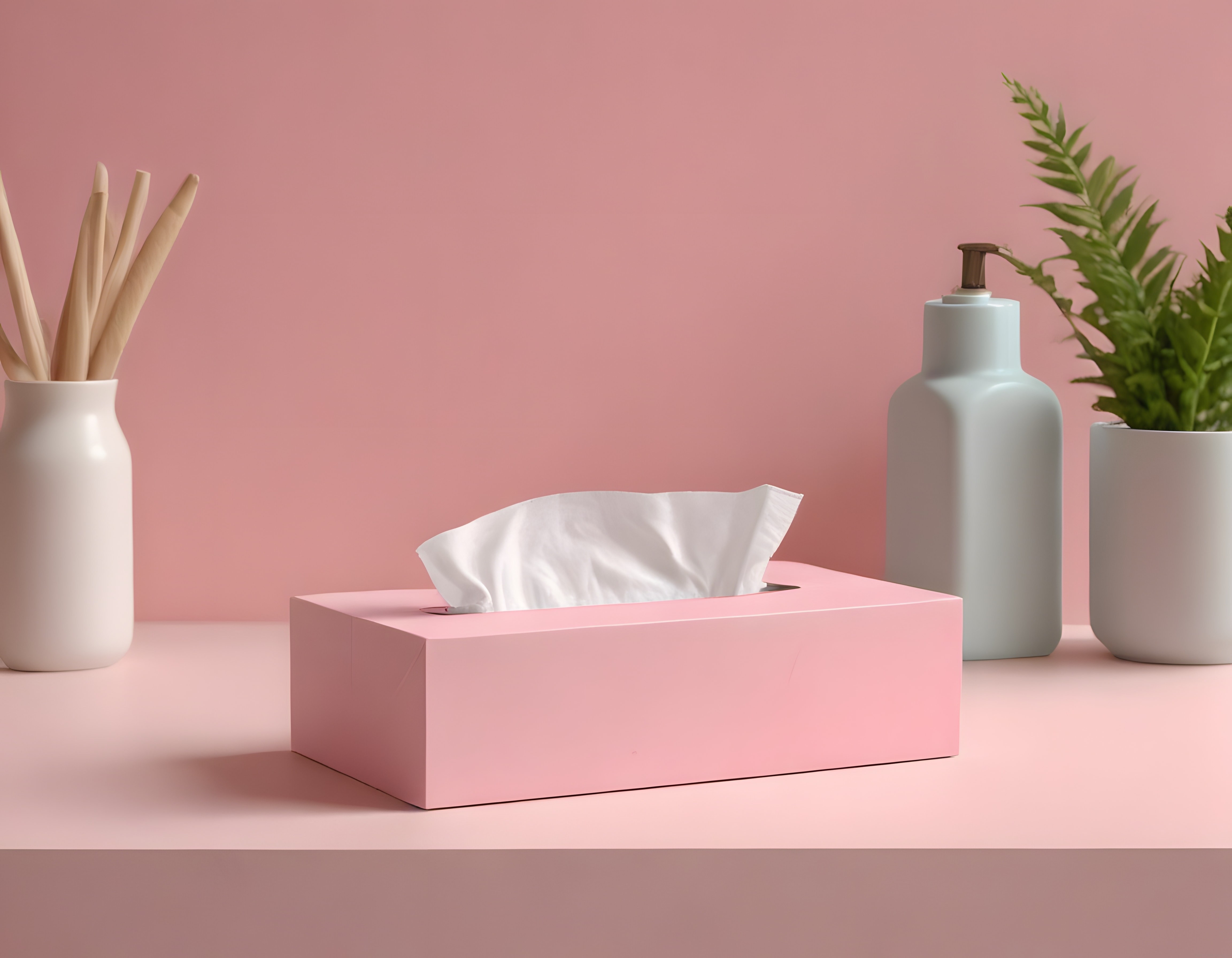 Pembe Zeminde Minimalist Banyo ve Ev Dekorasyon Aksesuarları Düzenlemesi