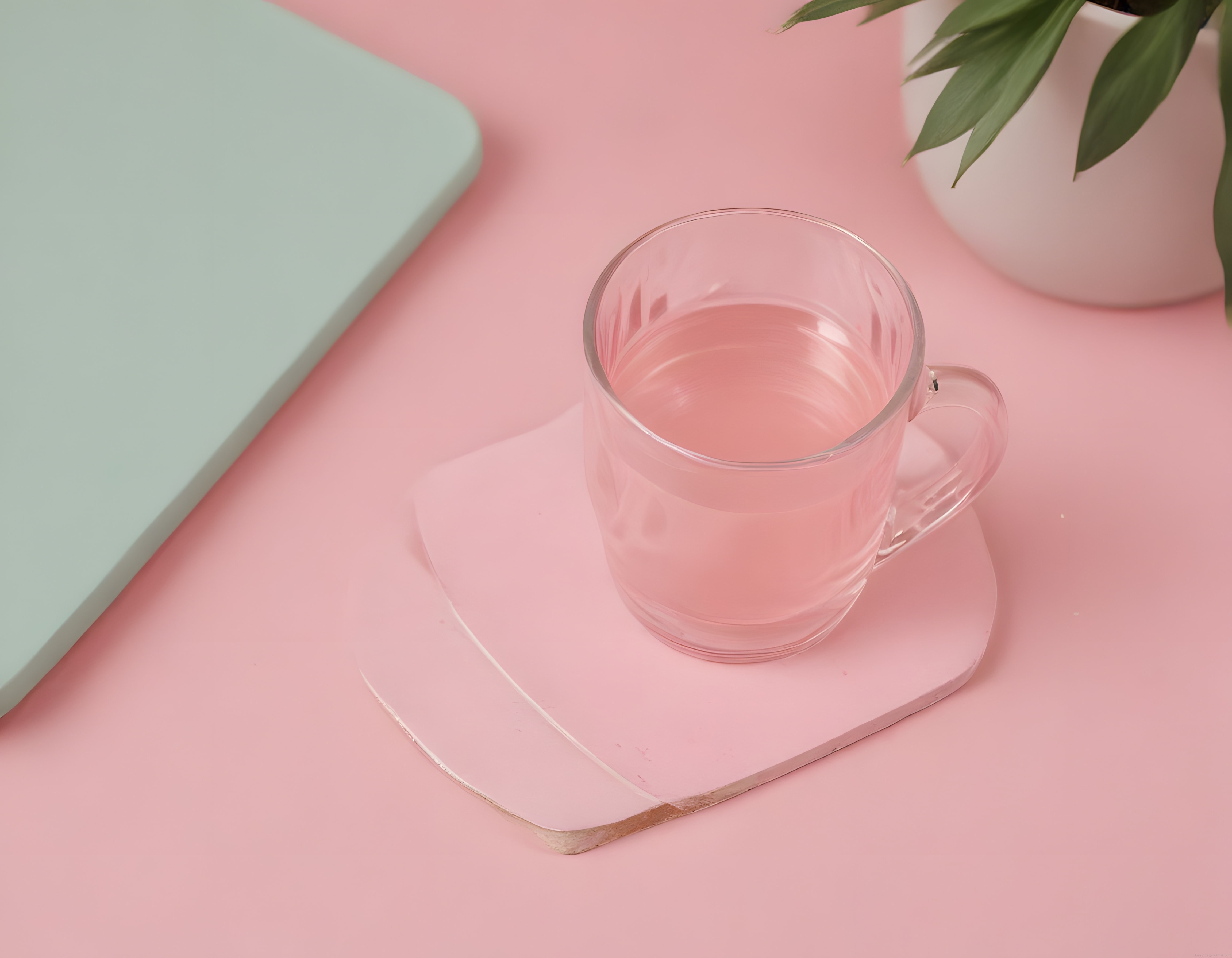Pembe Zeminde Minimalist Cam Fincan ile Modern Pastel Masa Dekorasyonu
