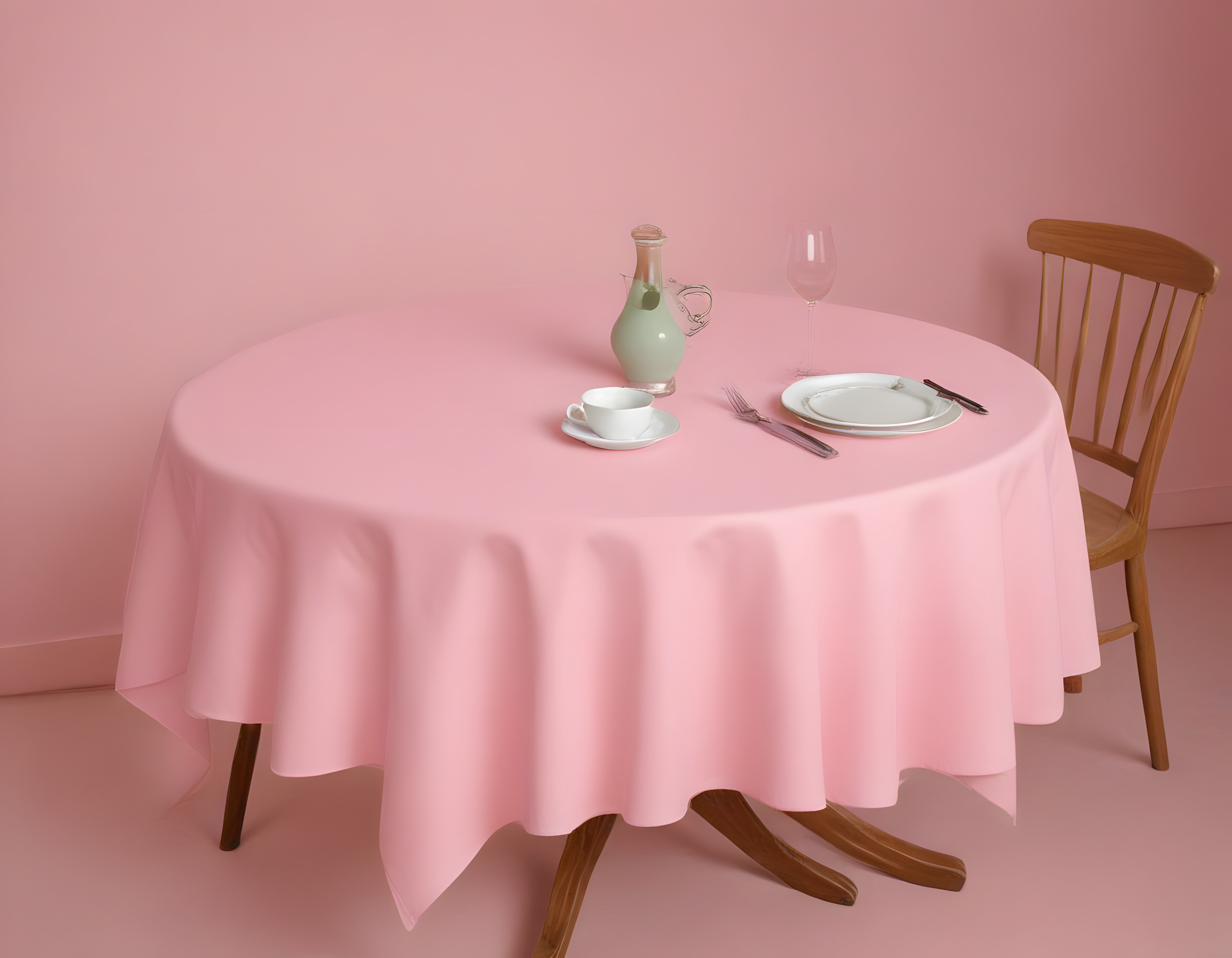 Pembe Zeminde Minimalist Yemek Masası Dekorasyonu ve Ahşap Detaylar