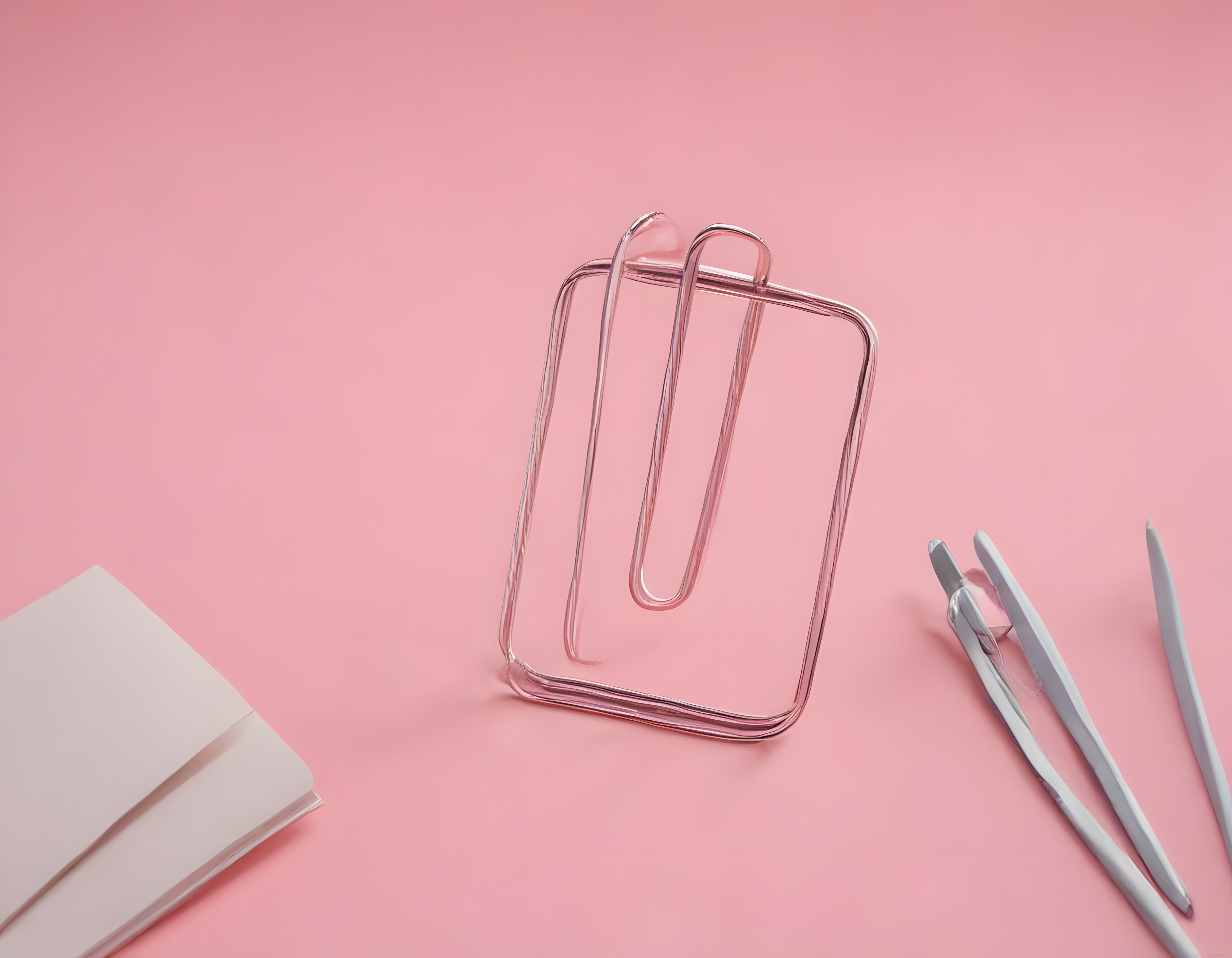 Pembe Zeminde Rose Gold Detaylı Şeffaf Telefon Kılıfı ve Minimal Ürünler