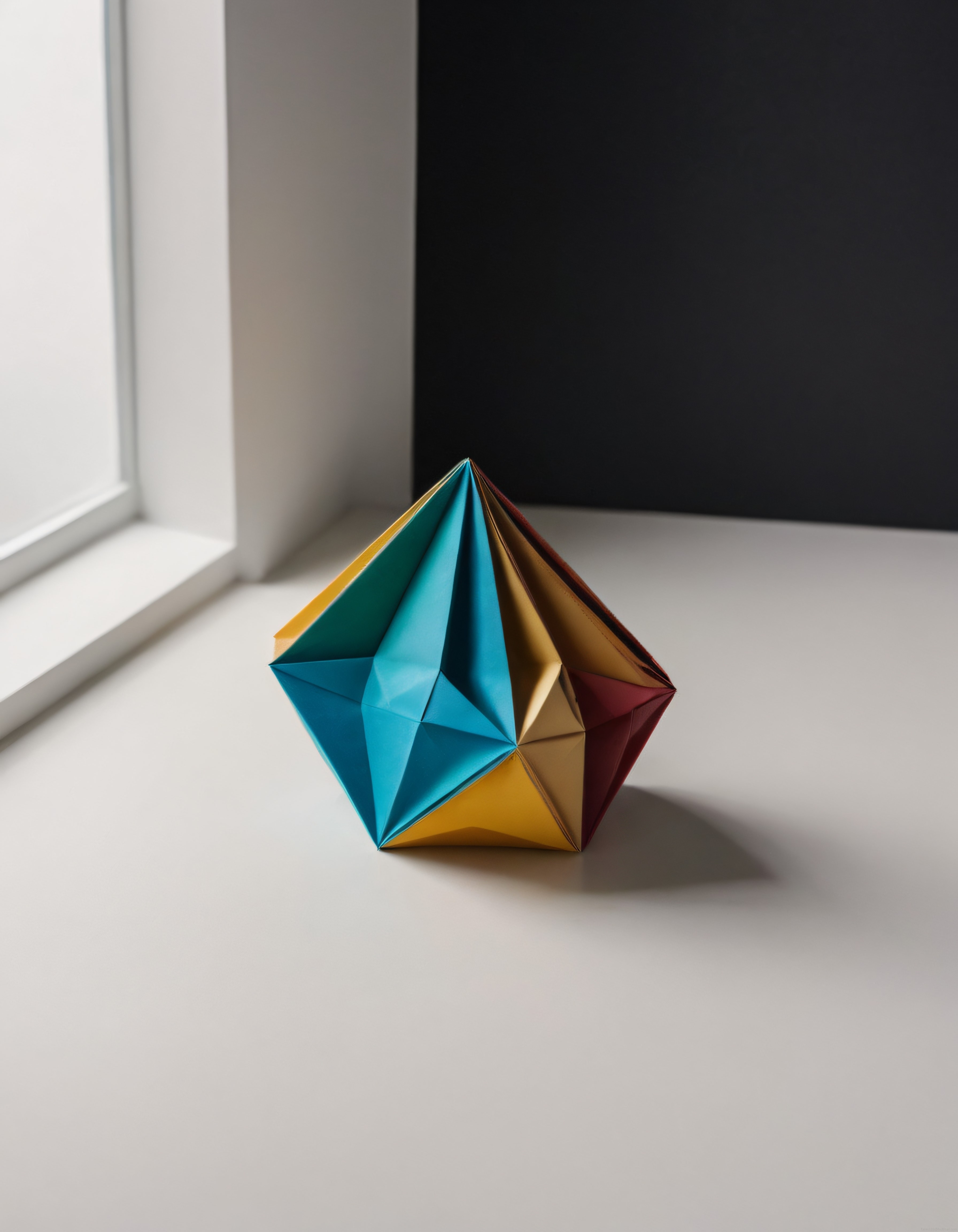 Pencere Işığında Duran Çok Renkli Geometrik Origami Kağıt Sanatı Objesi
