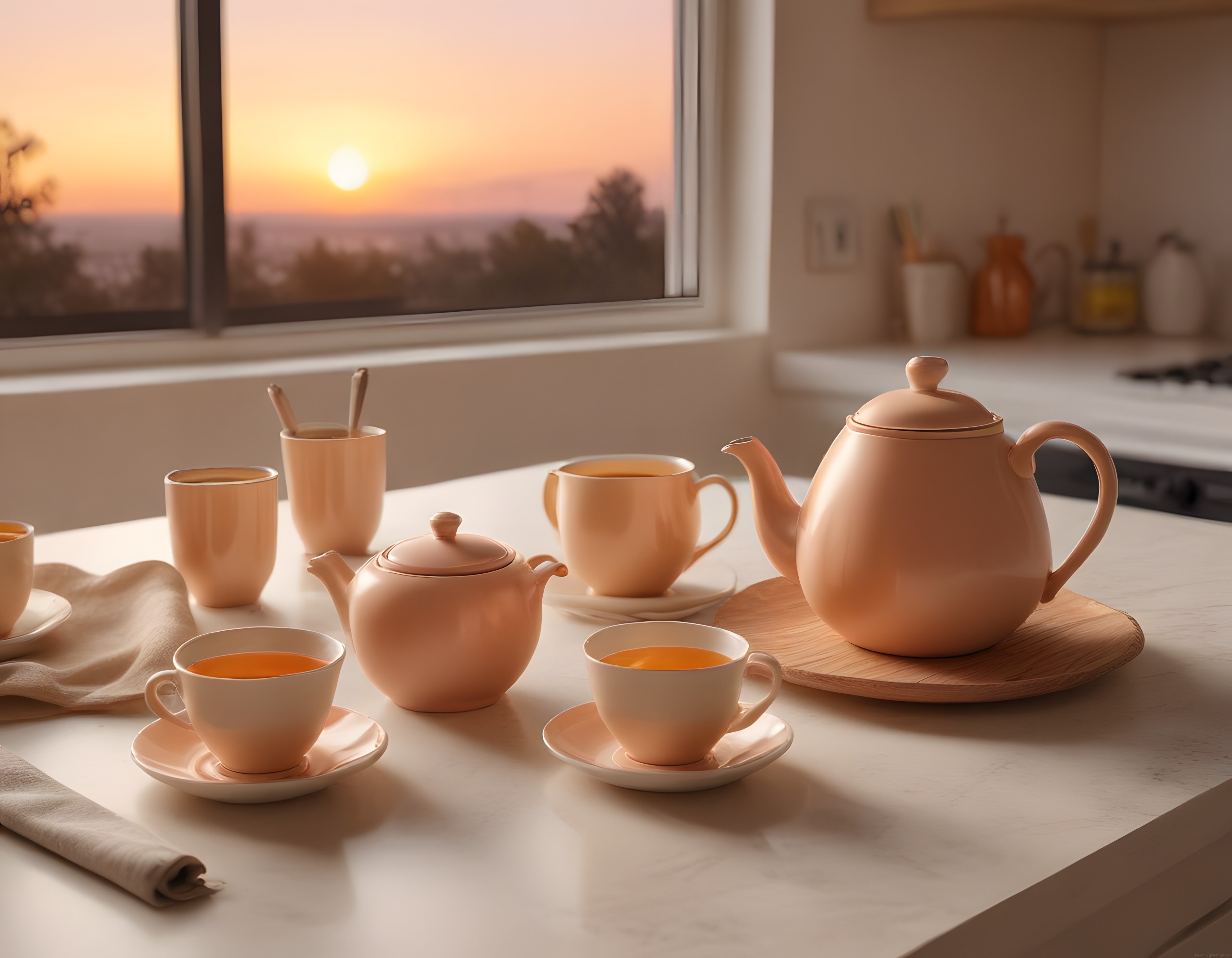 Pencere Önünde Gün Batımı Manzaralı Sıcak Çay Keyfi ve Huzur Dolu Anlar