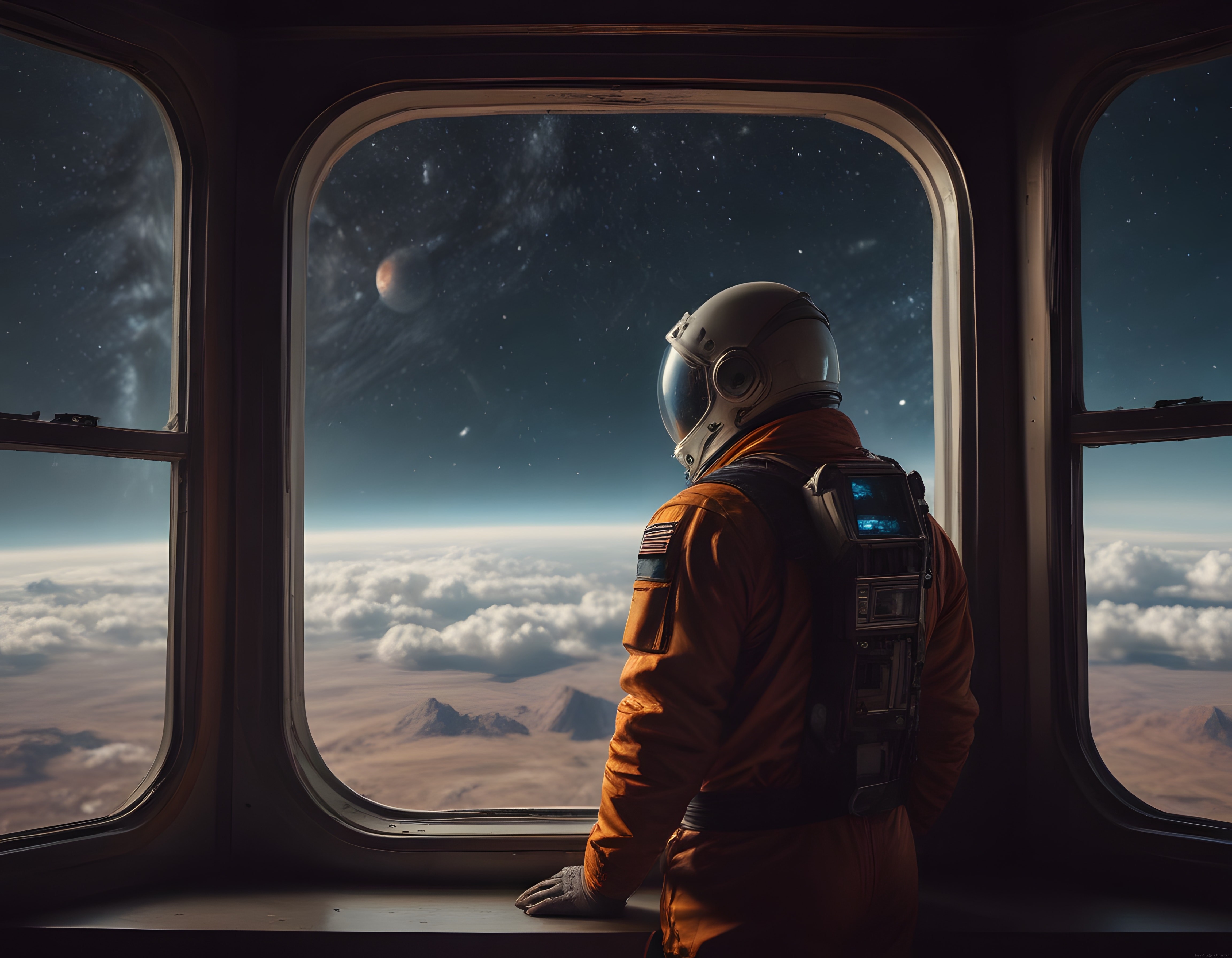 Pencereden Yıldızları İzleyen Astronot ve Evrenin Esrarengiz Güzelliği