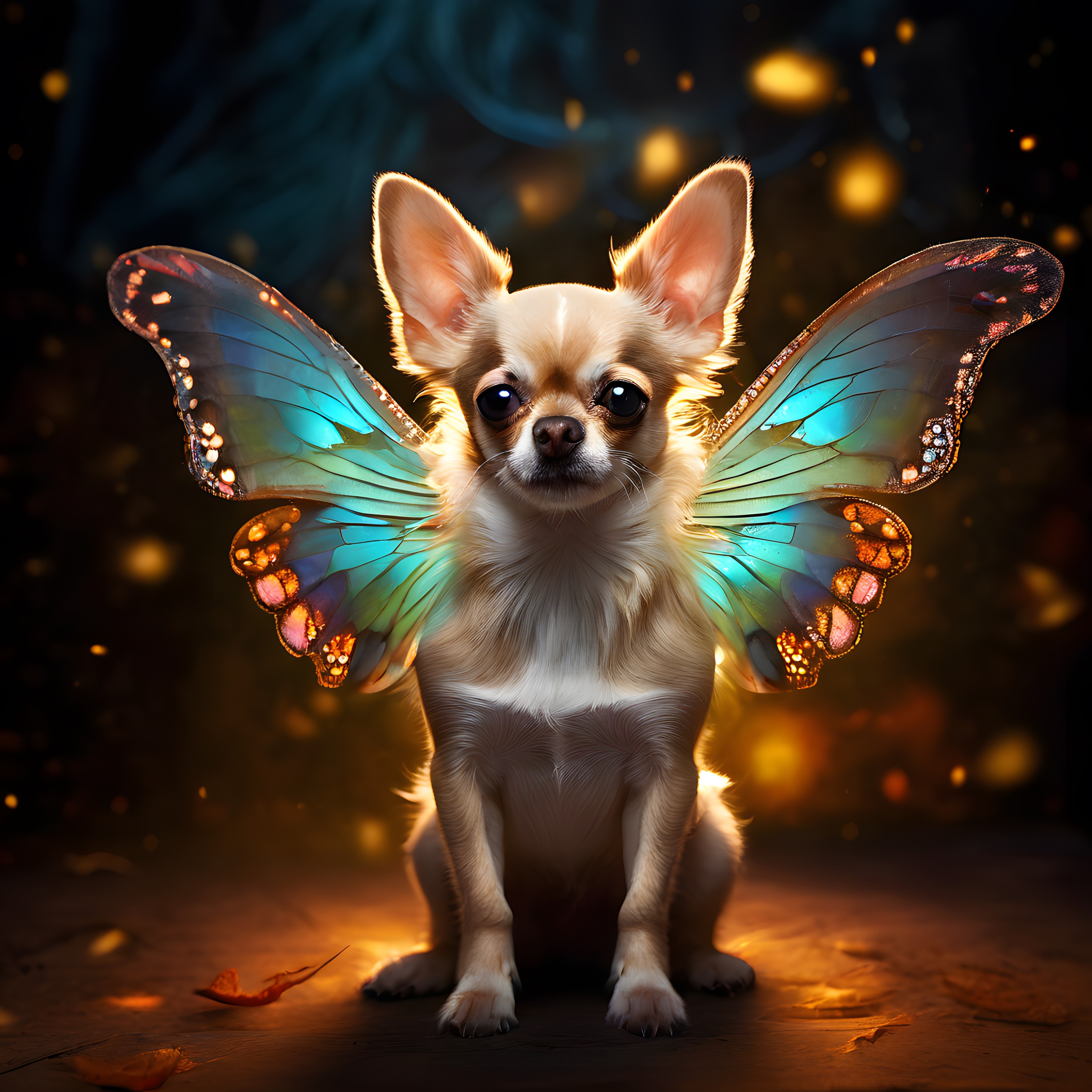Peri Kanatlı Chihuahua: Büyülü Ormanda Fantezi Dijital Sanat Köpeği