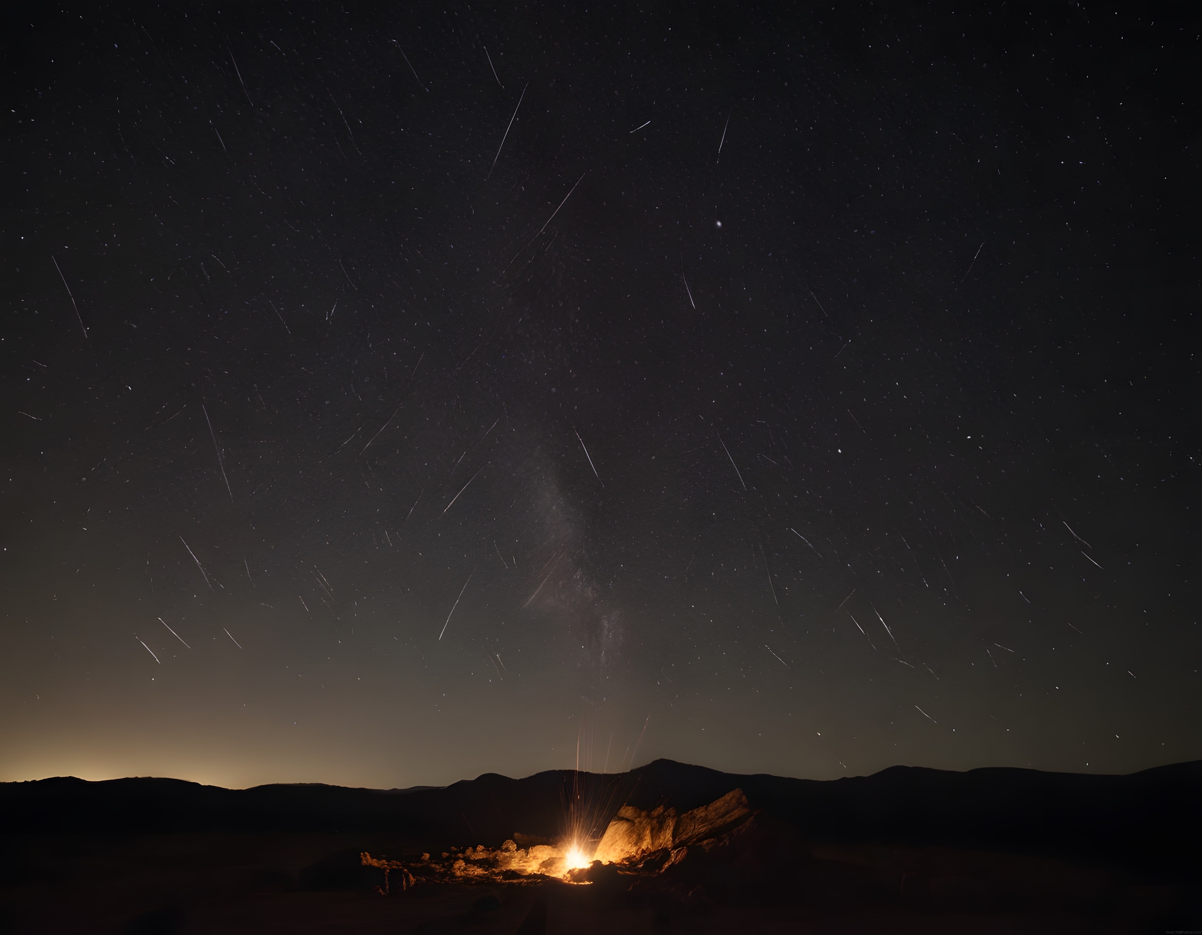 Perseid Meteor Yağmuru ve Samanyolu Altında Büyüleyici Çöl Gecesi Manzarası