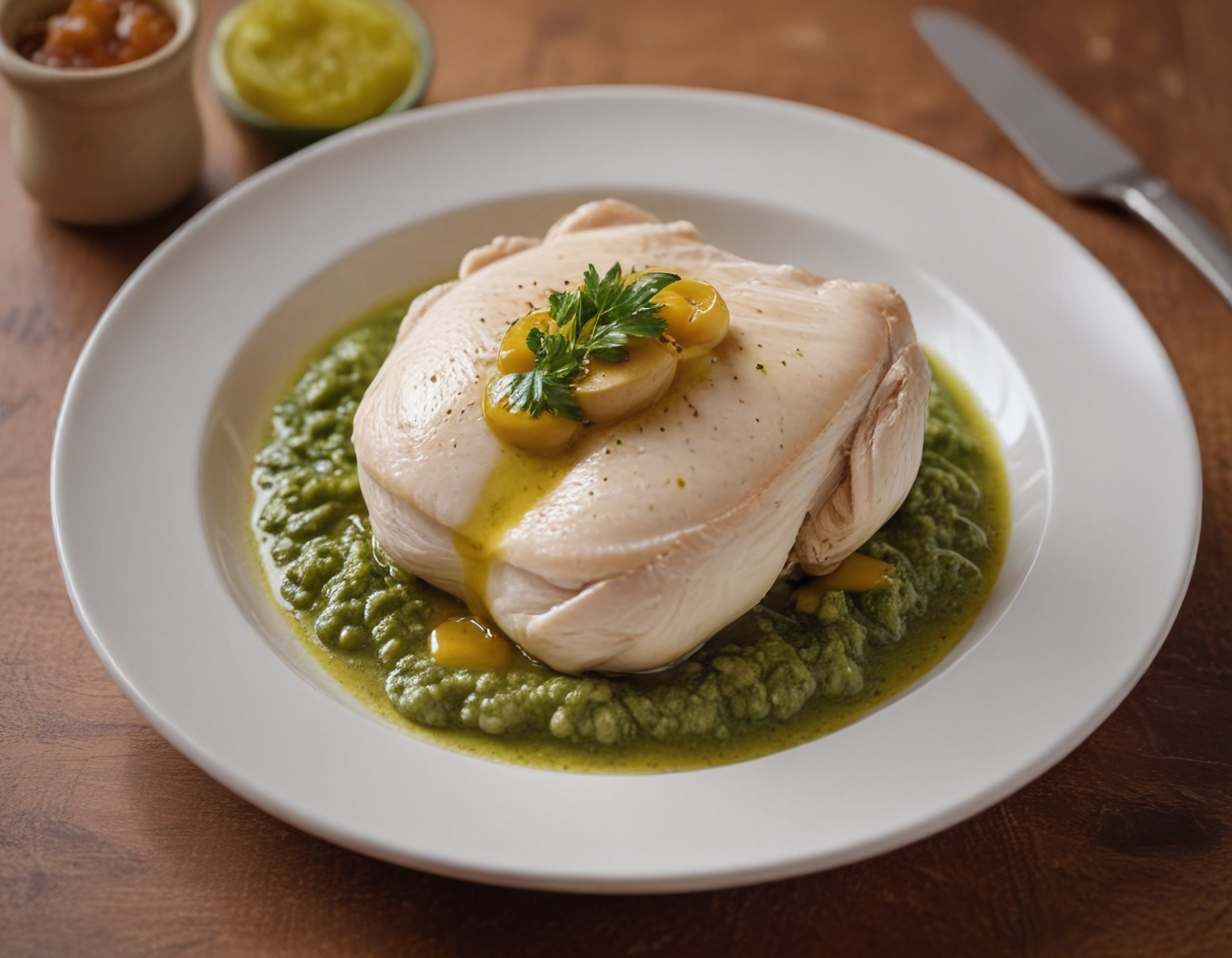 Pesto Soslu ve Sarı Biberli Tavuk Göğsü ile Rustik Masa Sunumu
