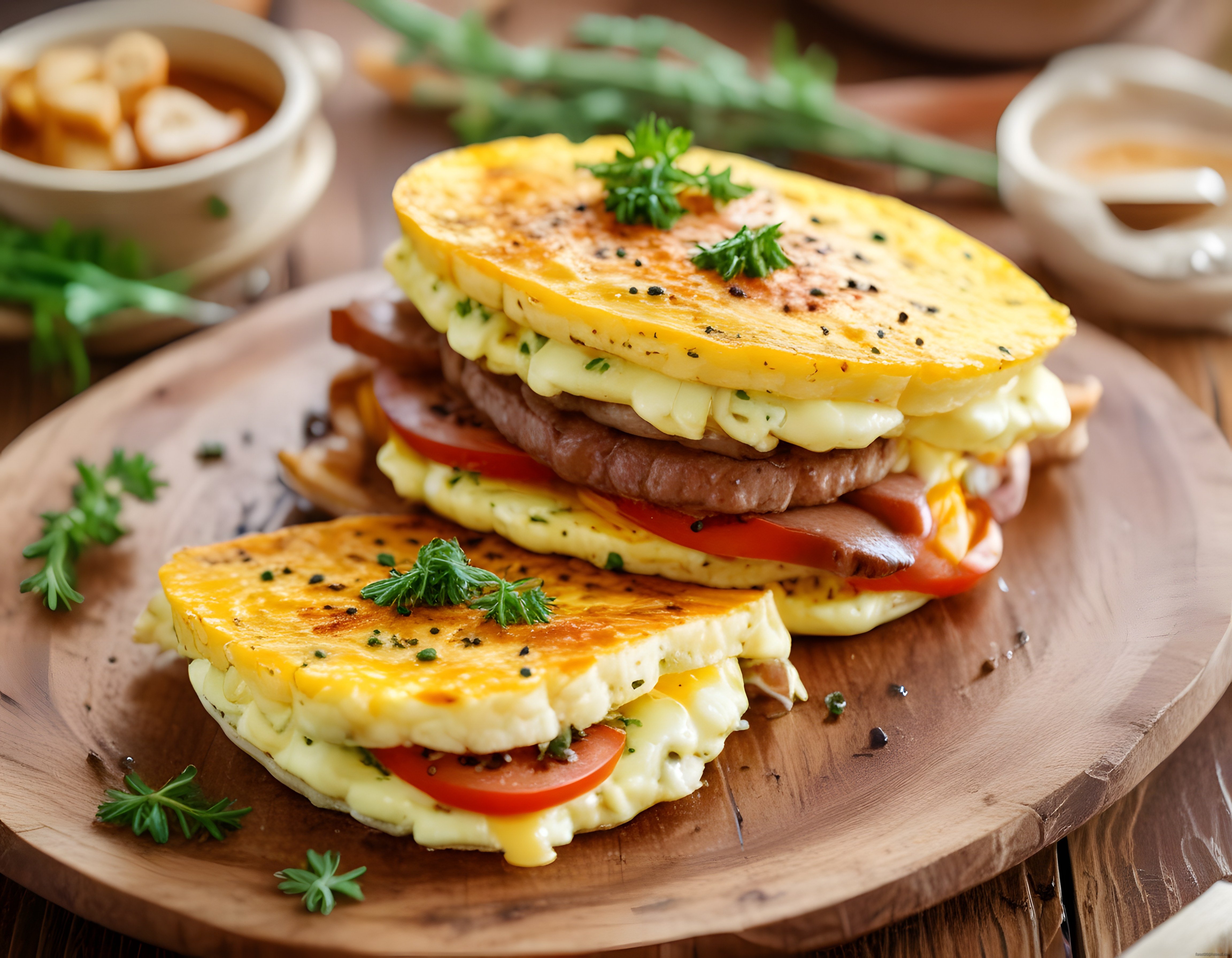 Peynirli Domatesli Omlet Sandviç ile Nefis Kahvaltı Sunumu