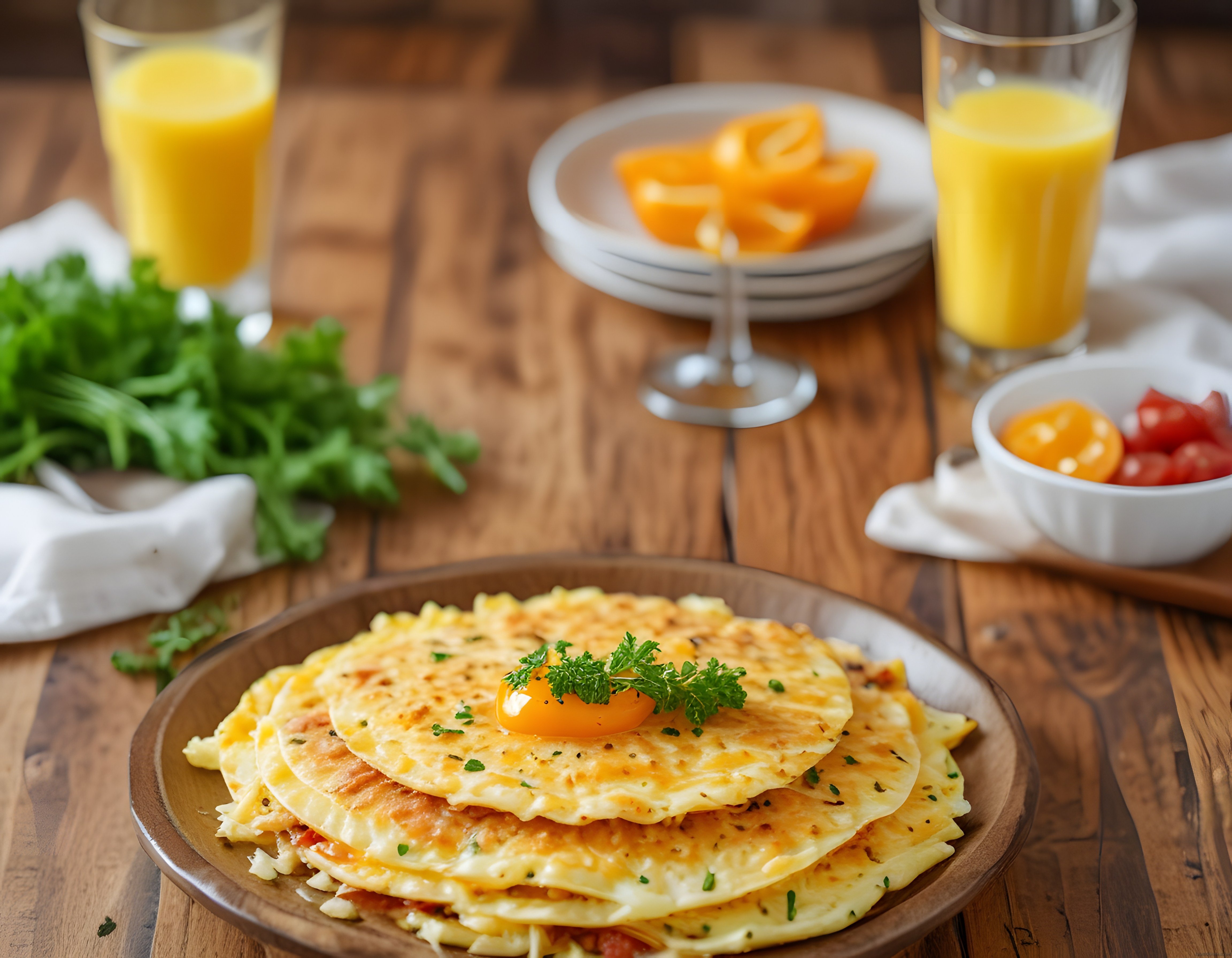 Peynirli Omlet ve Taze Sıkılmış Portakal Suyu ile Eşsiz Kahvaltı Sunumu
